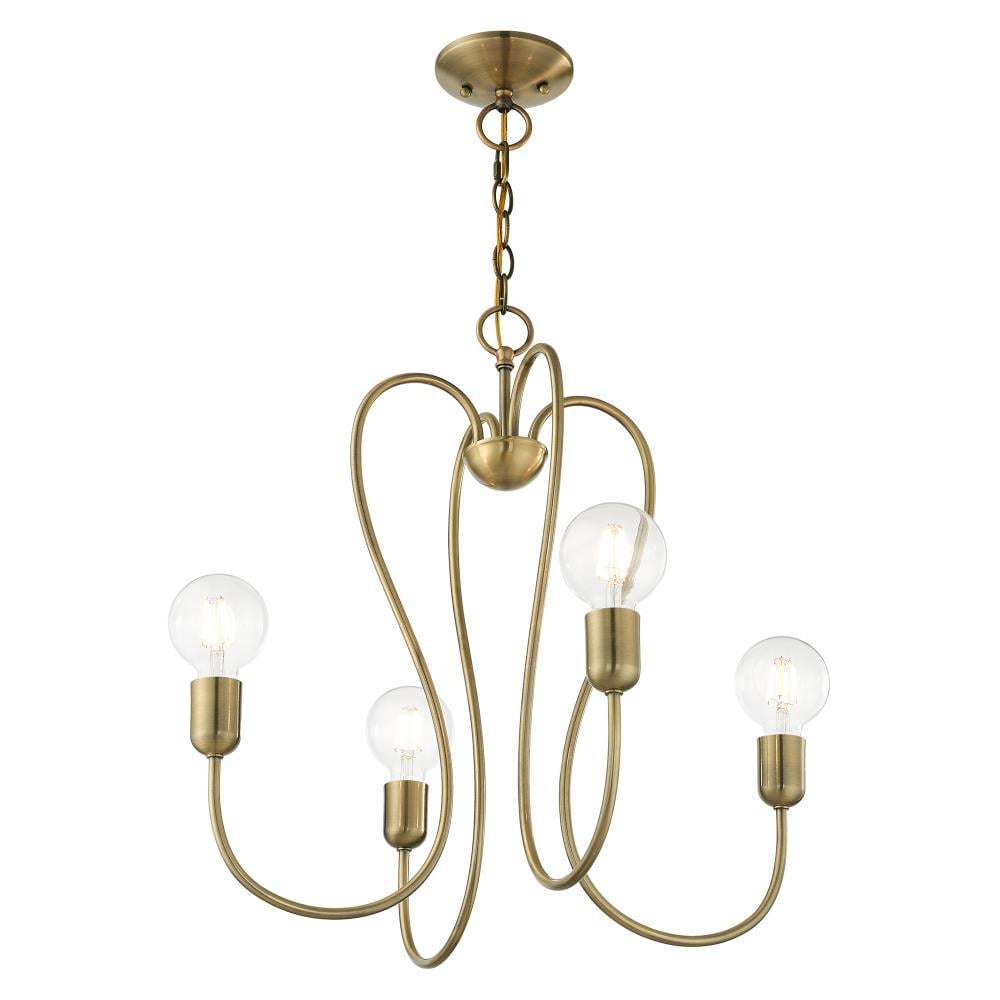 Antique Brass 4-Light Mini Chandelier with Crystal Accents