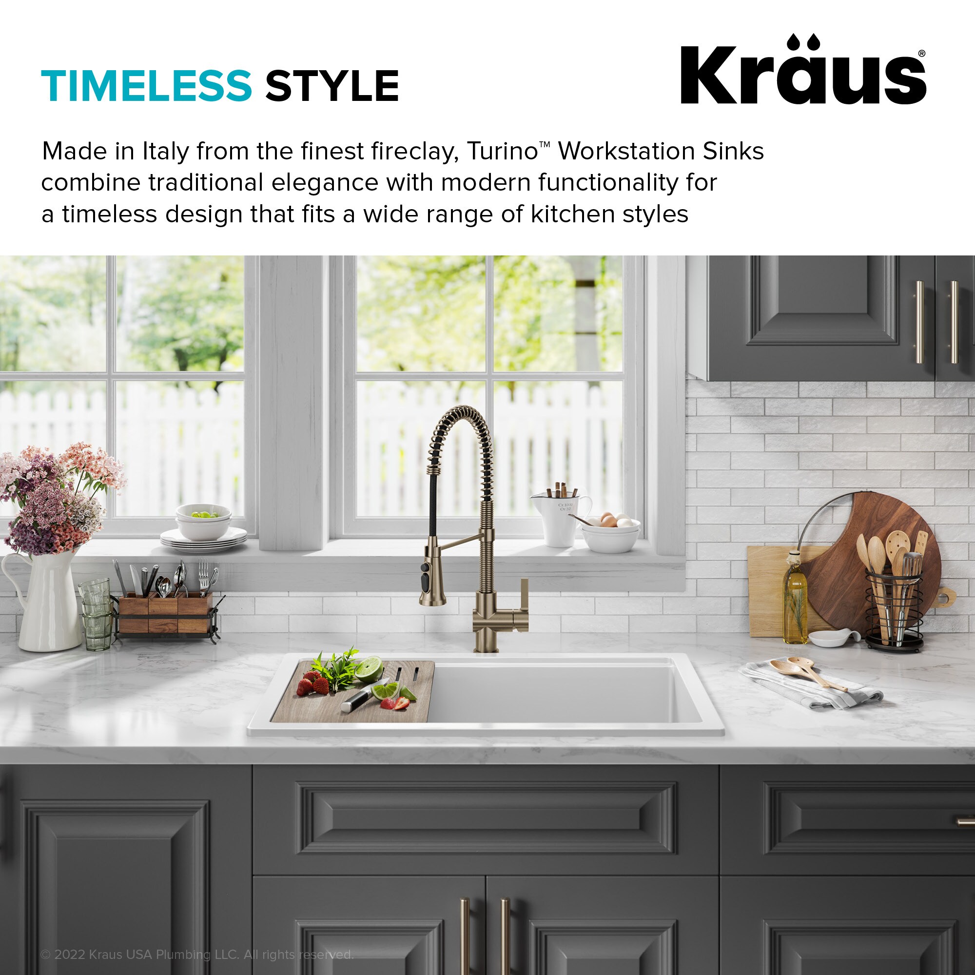 Kraus Turino Workstation Single Bowl Kitchen Sink 33 Farmhouse Reversible Apron Front Fireclay in Gloss White