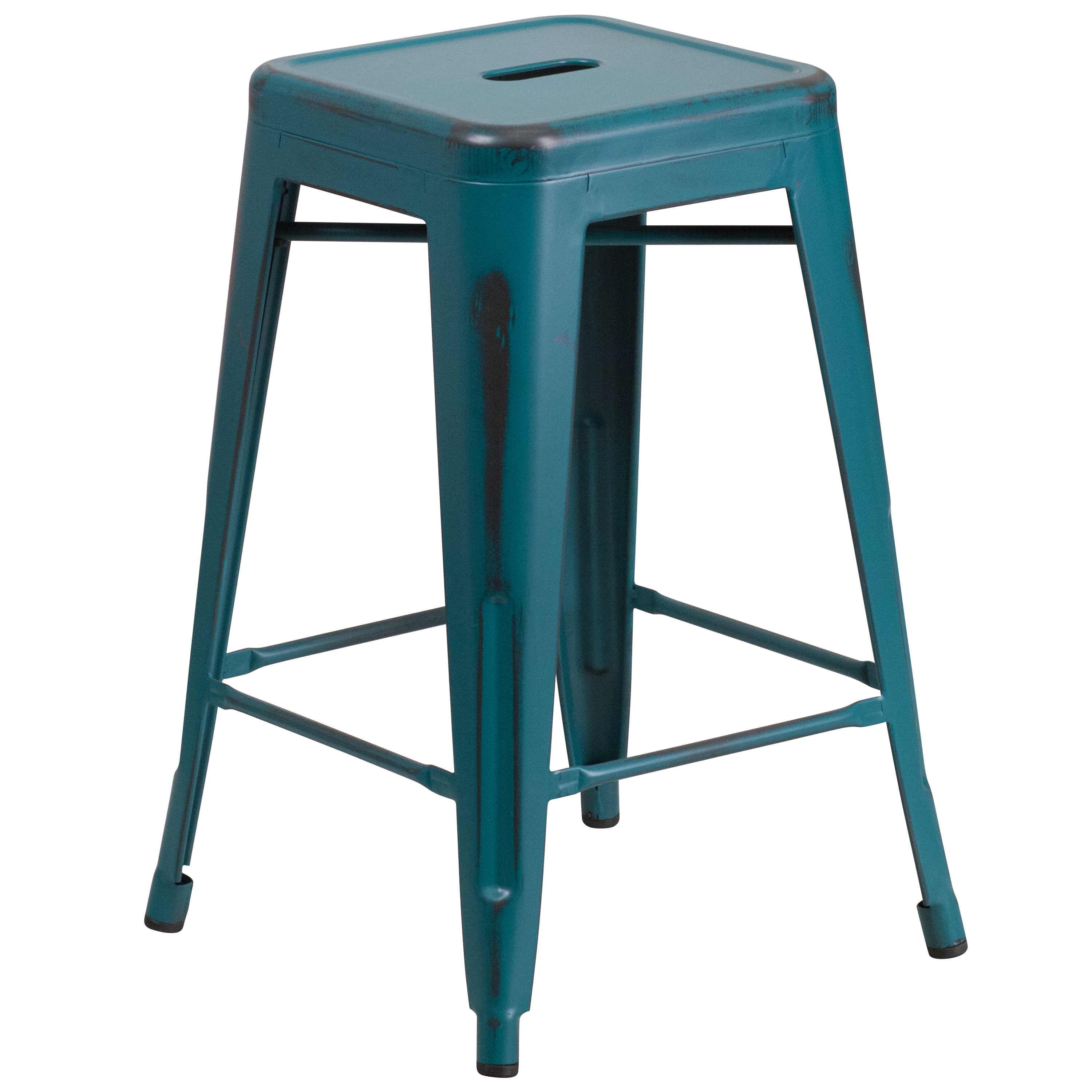 Flash Furniture 889142024491 Kai Kelly Blue-Teal 24.0-Inches H Counter height Square seat Stackable Metal Bar Stool