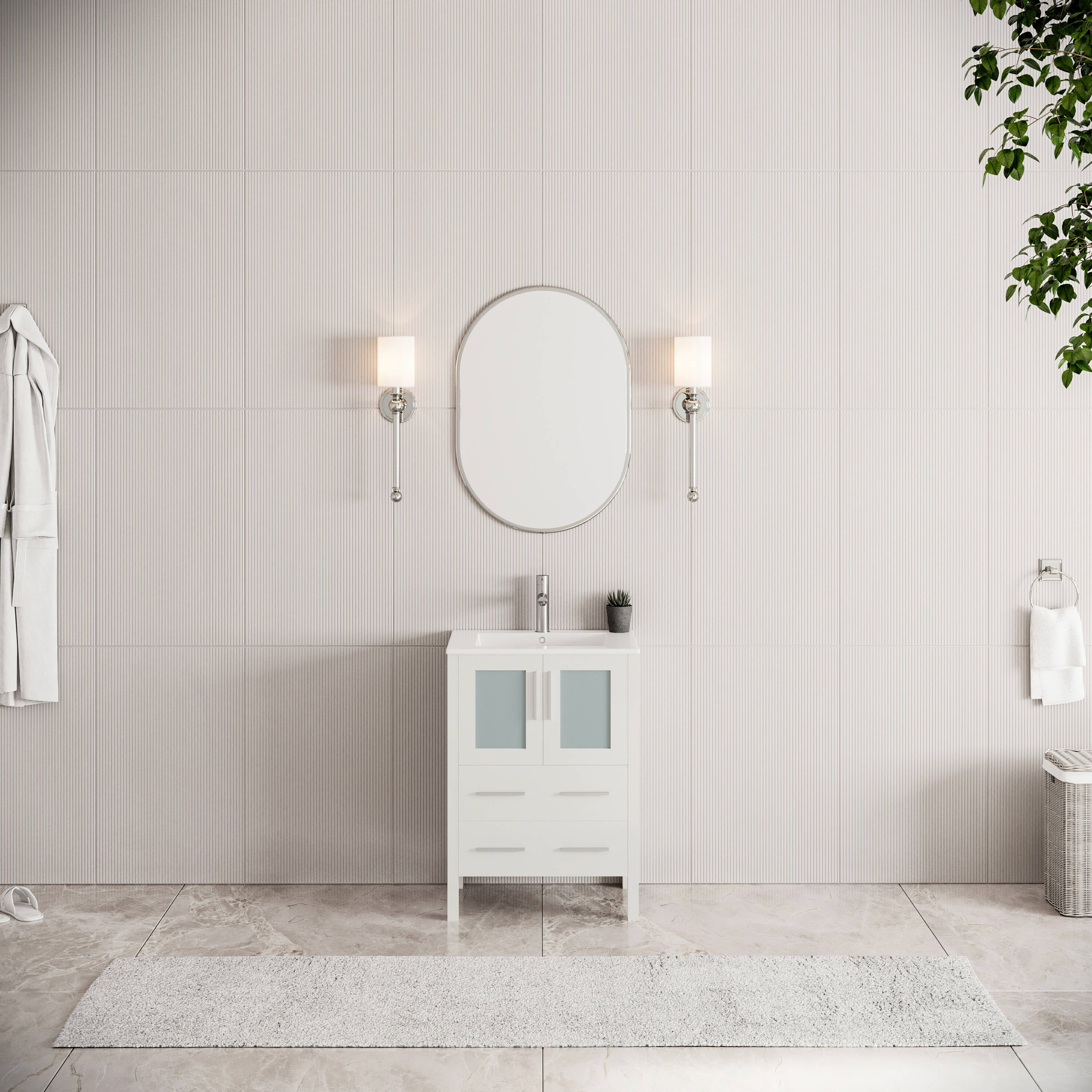 Fresca FCB6224WH-I Torino 24-in White Single sink Bathroom Vanity with White Ceramic Top