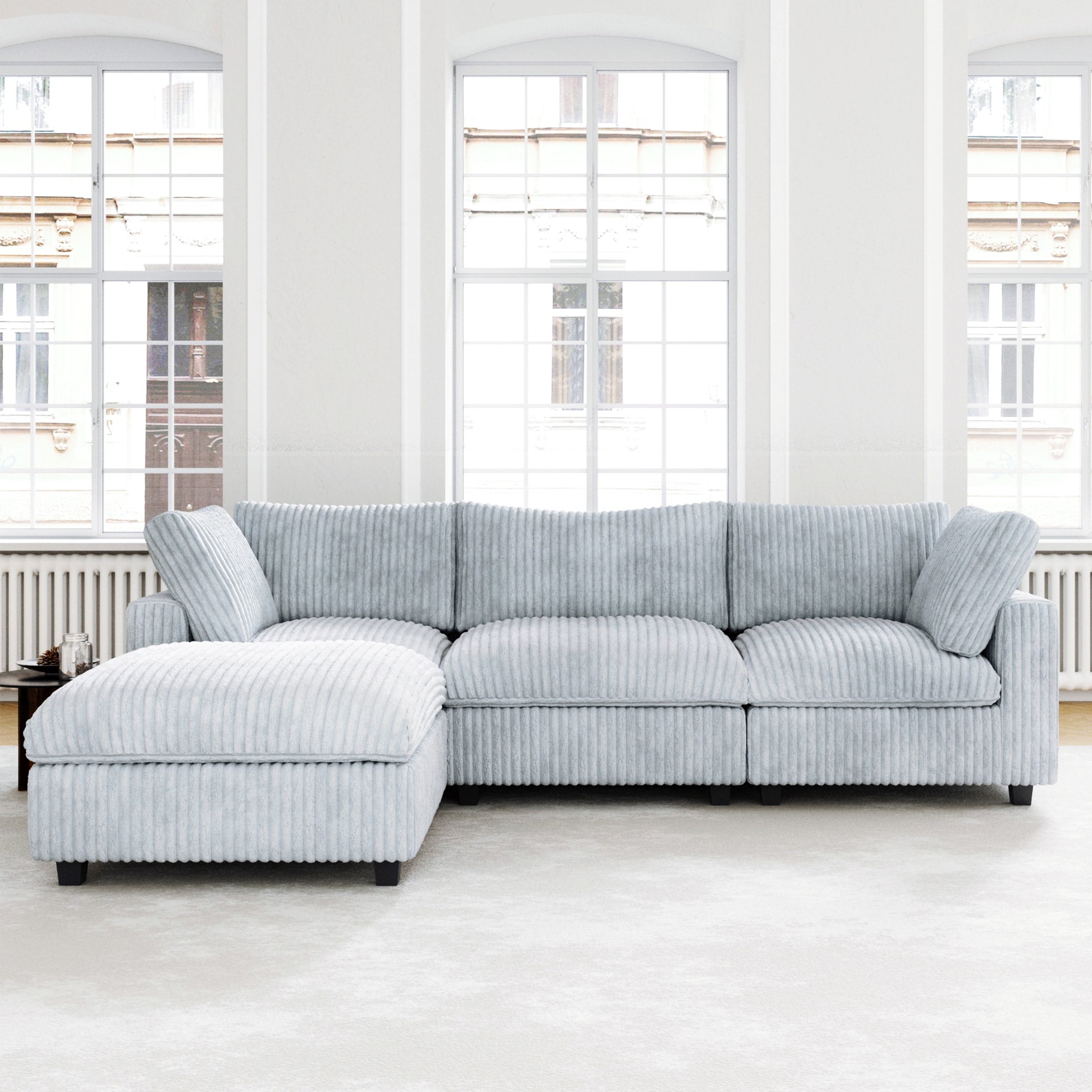 BuotiqHom DH-SF3+1-141LG 118-in W Modern Gray Velvet 4-seater Sectional with Slipcover