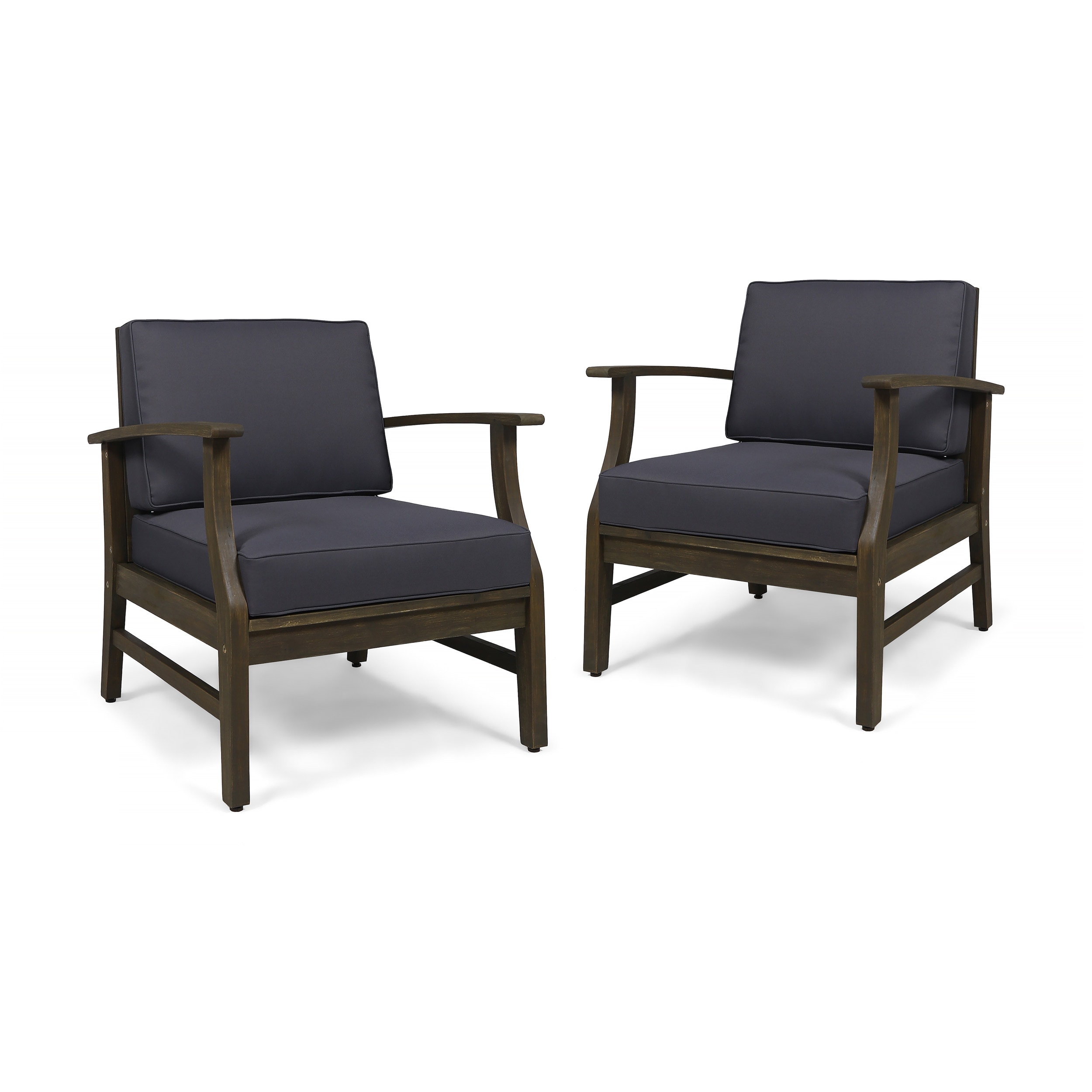 Best Selling Home Decor 307793 Abena Set of 2 Gray Wood Frame Stationary Conversation Chair with Gray Cushioned Seat