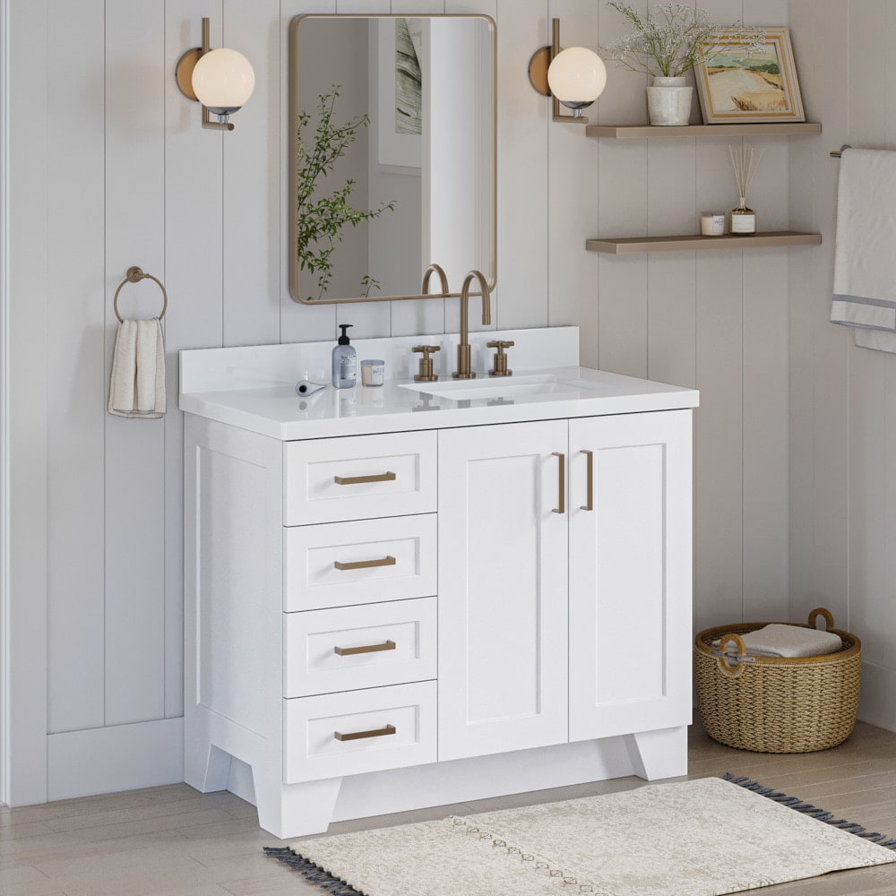 Timeless Home 36 in. W Single Bathroom Vanity in Clear Mirror with Vanity  Top in White with White Basin