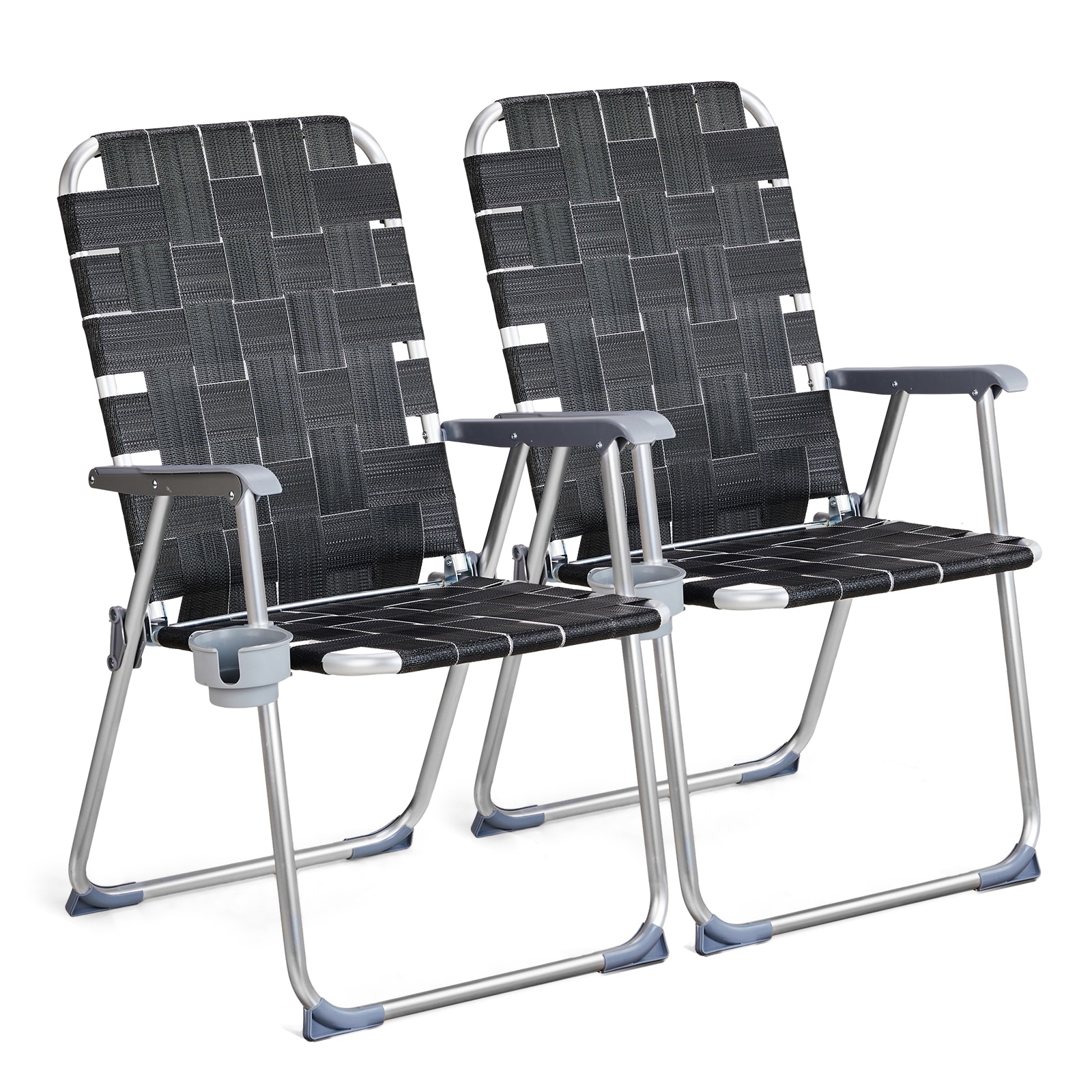 VINGLI - Standard 2 Pack  Black aluminum Lightweight Beach Chair with Detachable Cup Holder