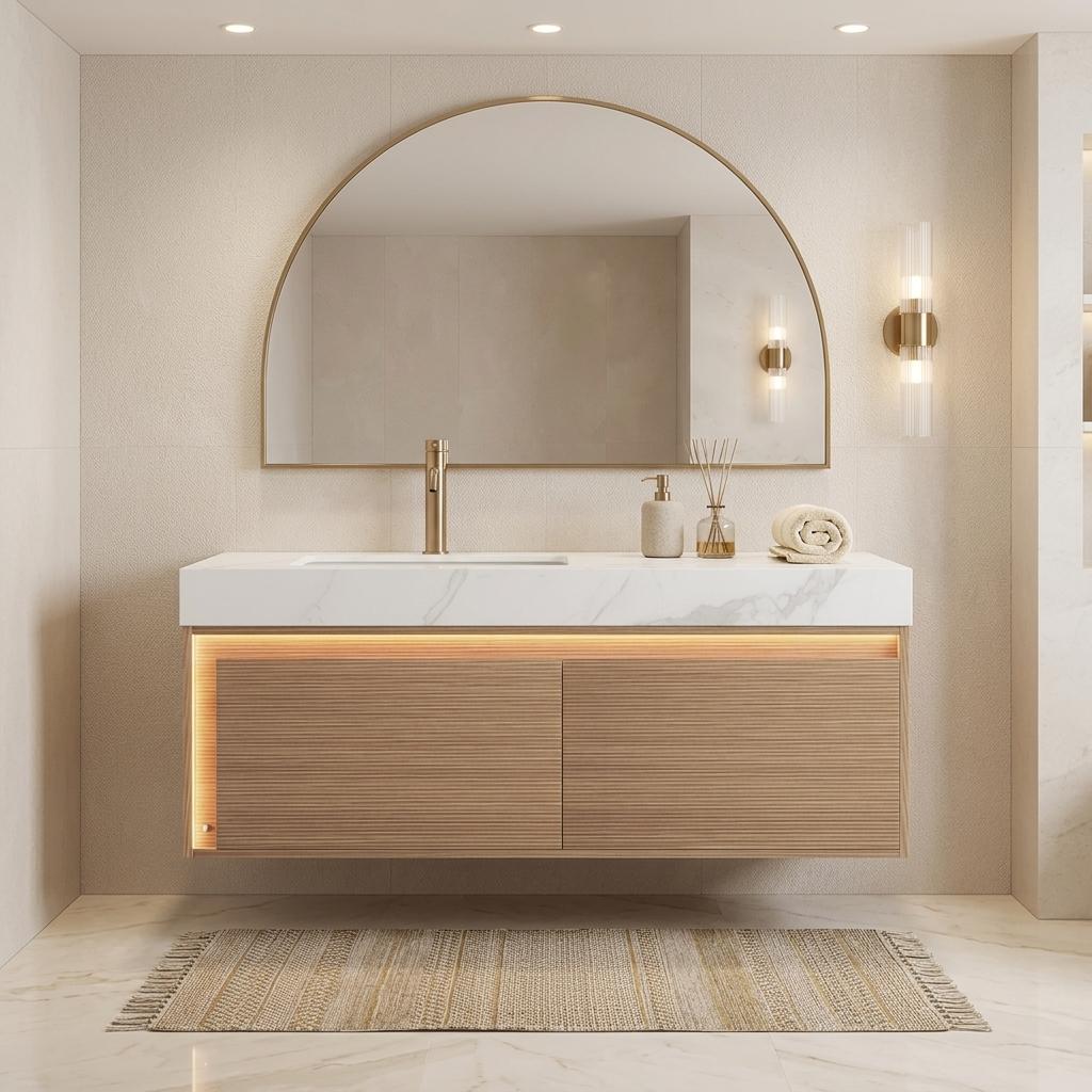 Homy Casa - 48-in W Bathroom Vanity with Soft Close Drawers Floating Storage Cabinet Sintered Sto...