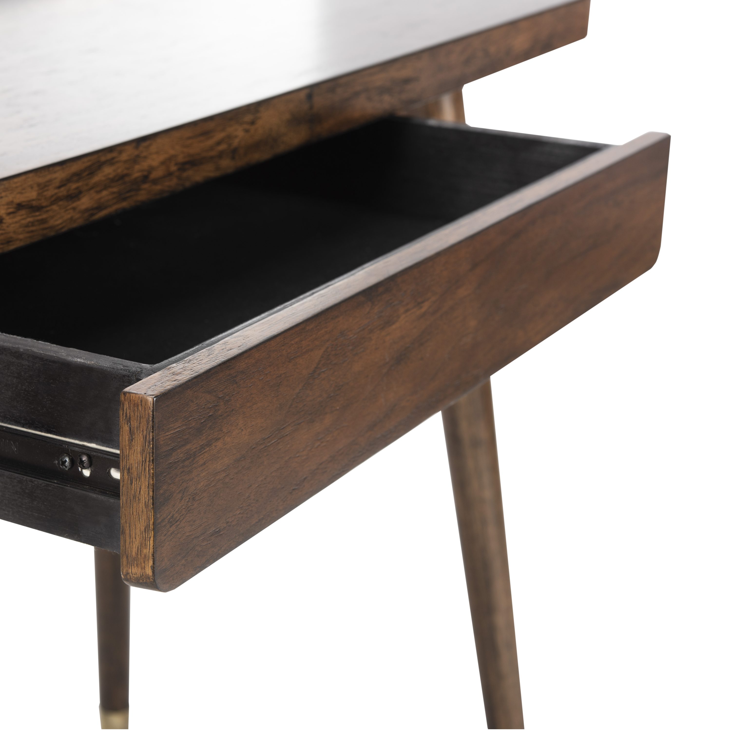 Walnut and Gold Transitional Home Office Desk with Drawer