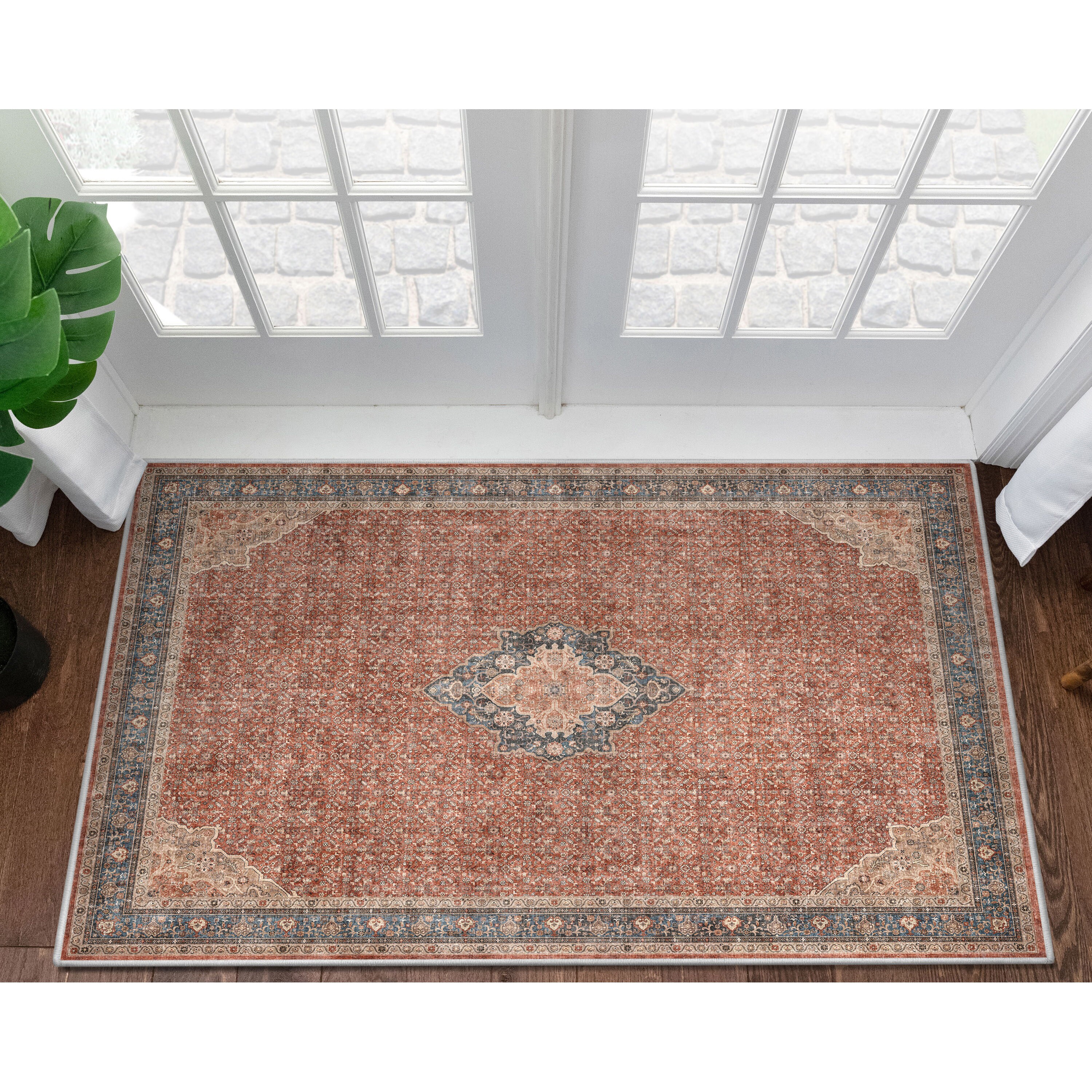 Well Woven W-AS-06E-4 Asha 3 x 5 (ft) Flatweave Polyester Red Blue Rectangular Indoor Floral/Botanical Vintage Area rug