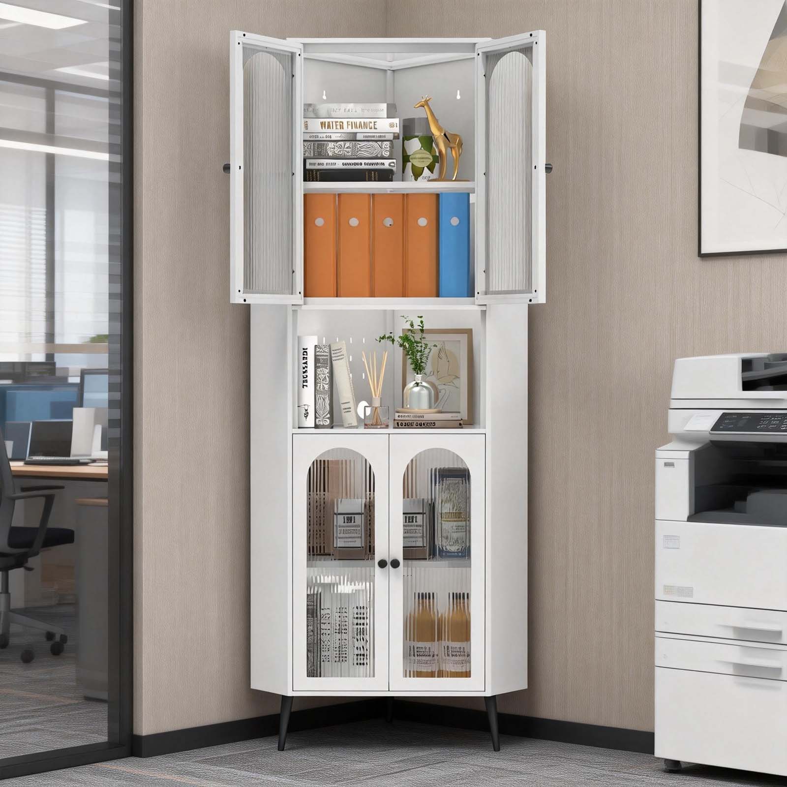 White 4 -Door 19.69-in File Cabinet Corner Filing Cabinet Metal Storage Cabinet with Doors and Ad...