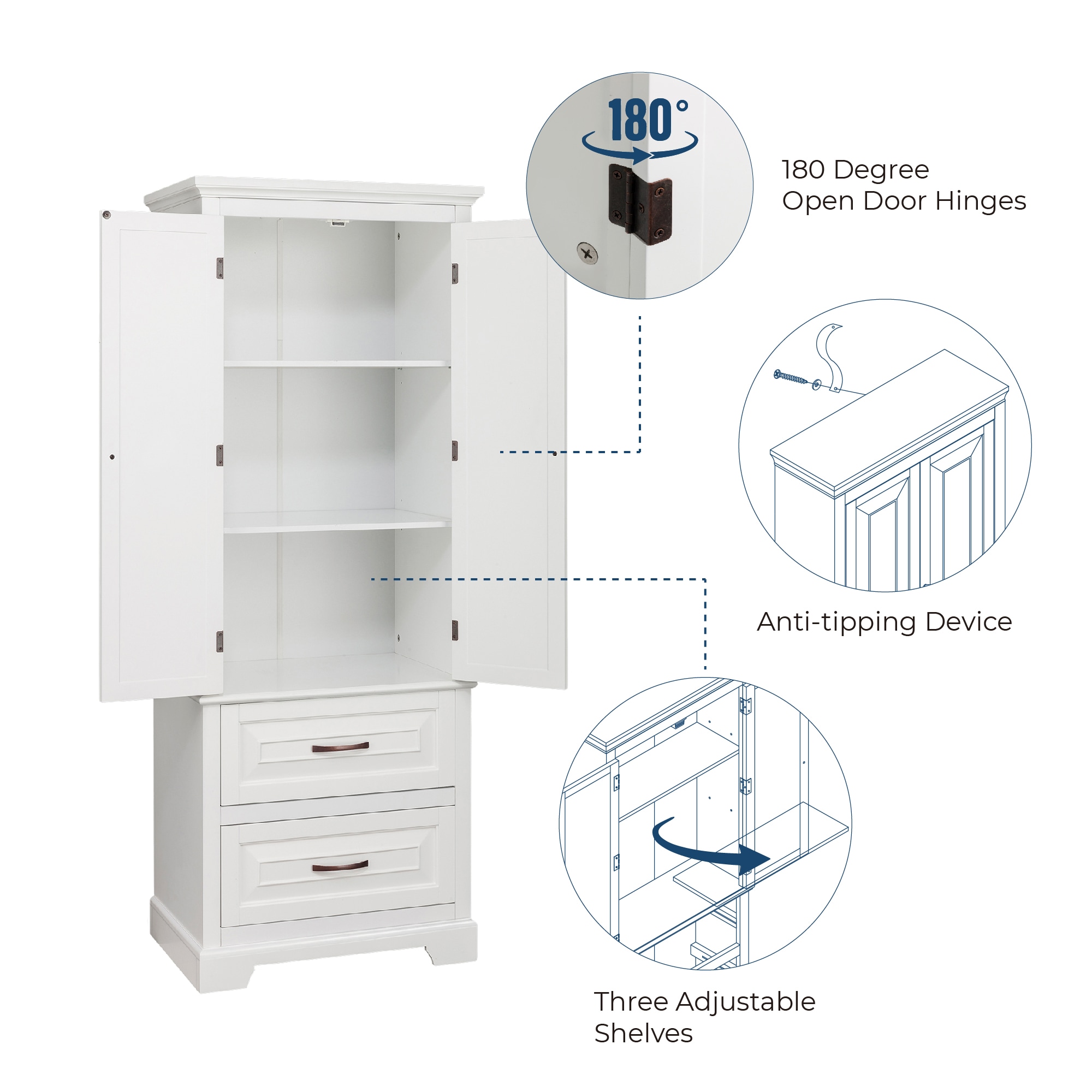 Teamson Home St. James 24-in x 62.25-in x 16-in White Freestanding ...