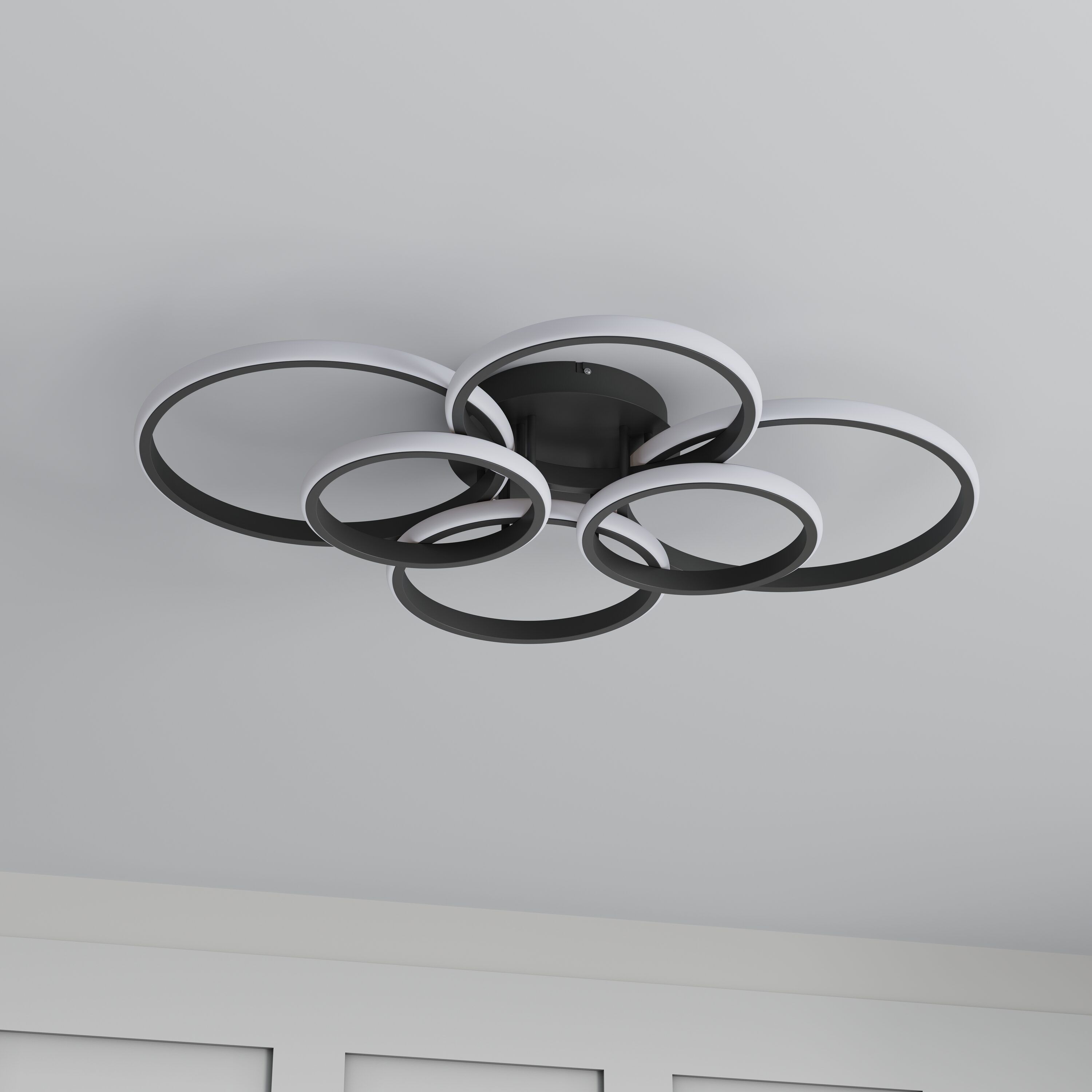 Aiwen PZE-5244-D 6 -Light 31.49-in Black Integrated LED Semi Flush Mount Light