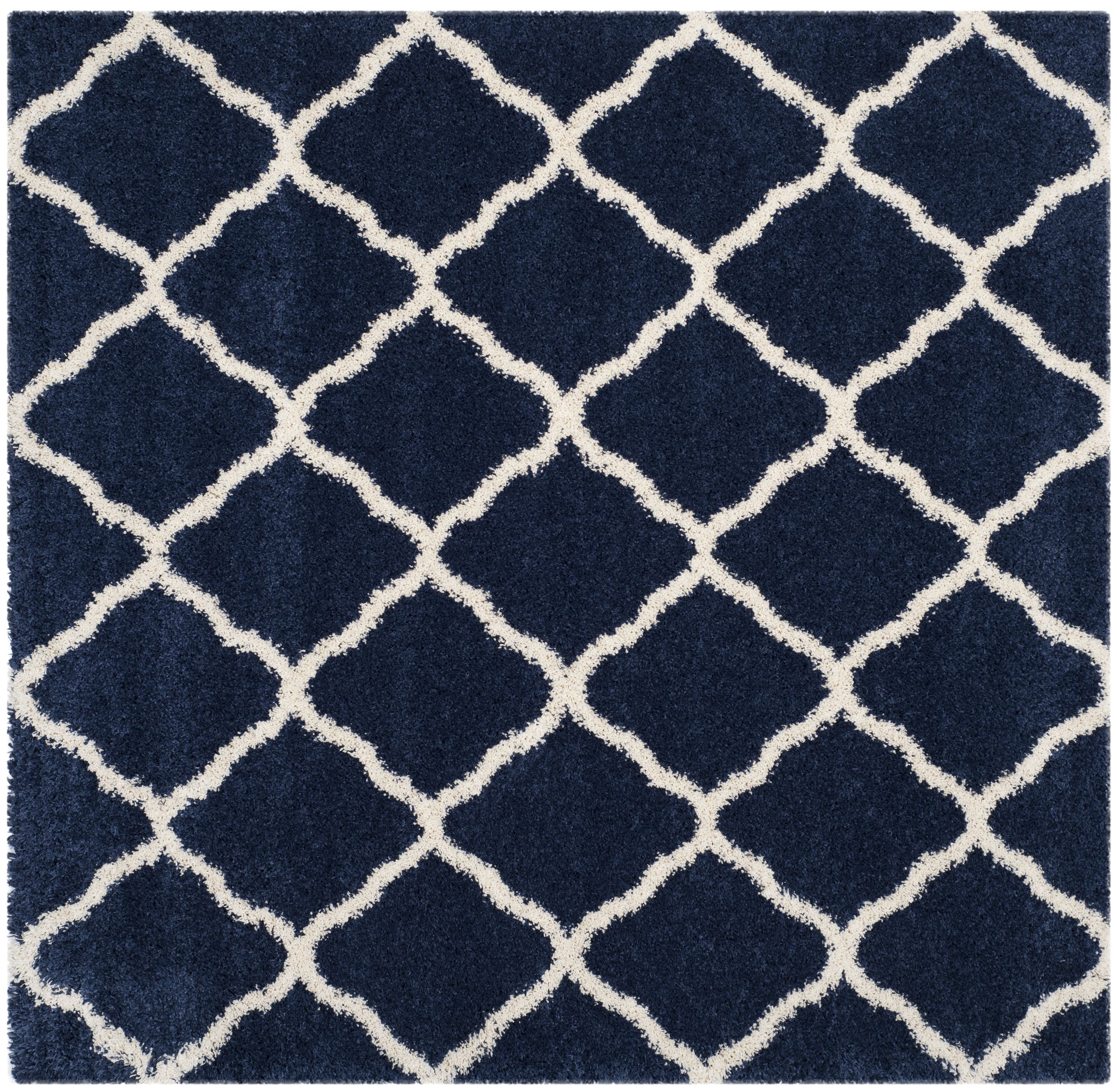 Safavieh SGH283C-7SQ Hudson Sabine Shag 7 x 7 (ft) Loomed Polypropylene Navy/Ivory Square Indoor Trellis Area rug