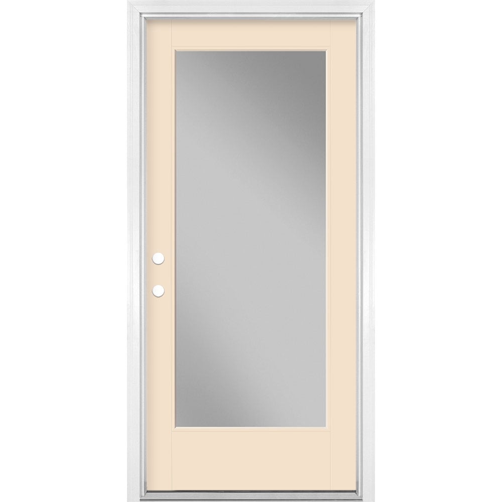 Masonite 1523912 36-in x 80-in x 4-9/16-in Fiberglass Full lite Right-hand inswing Bisque Painted Prehung Front Door with Brickmould Insulating core