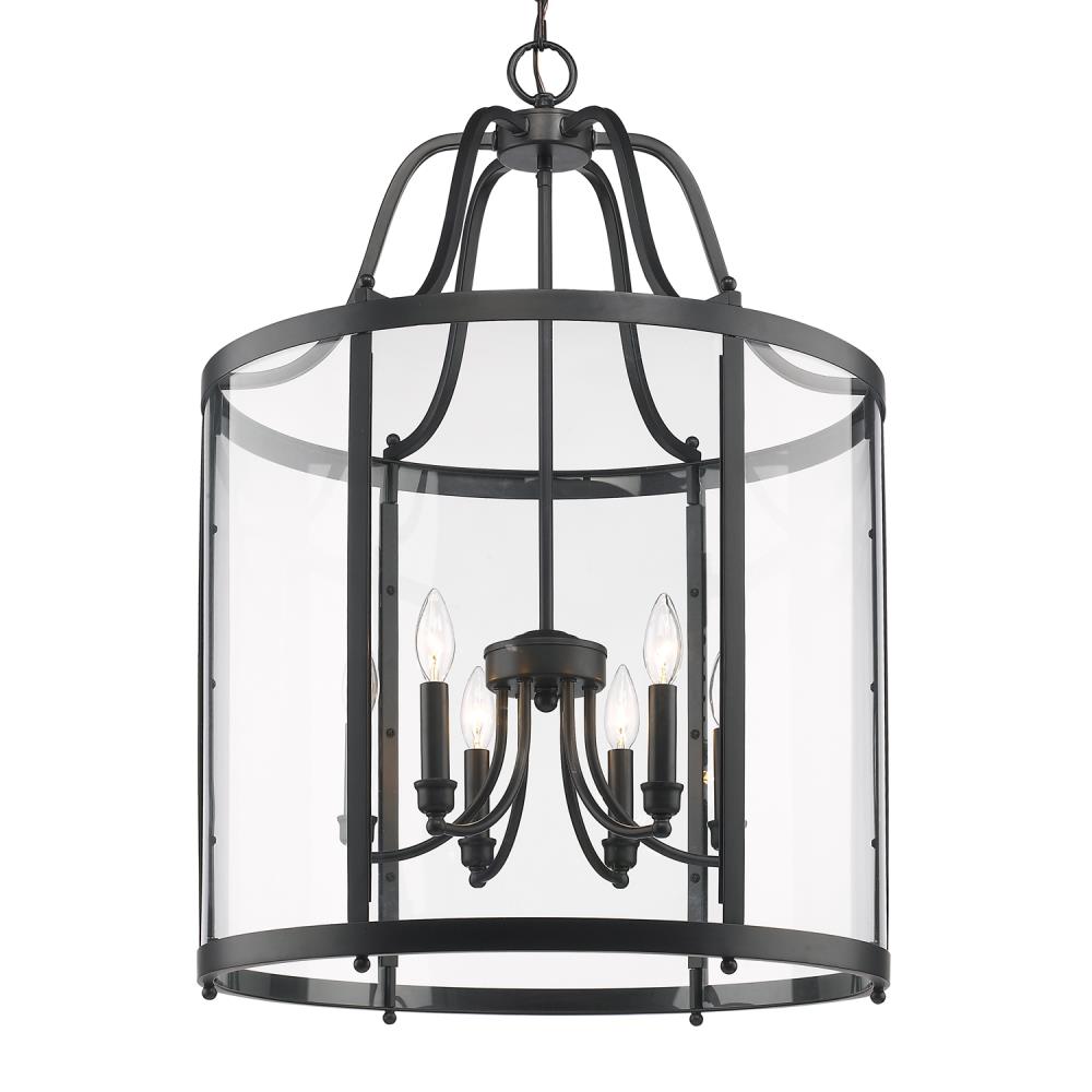 Golden Lighting 1157-6P BLK Payton 6 -Light Black Transitional Clear glass Lantern Large Hanging Pendant light