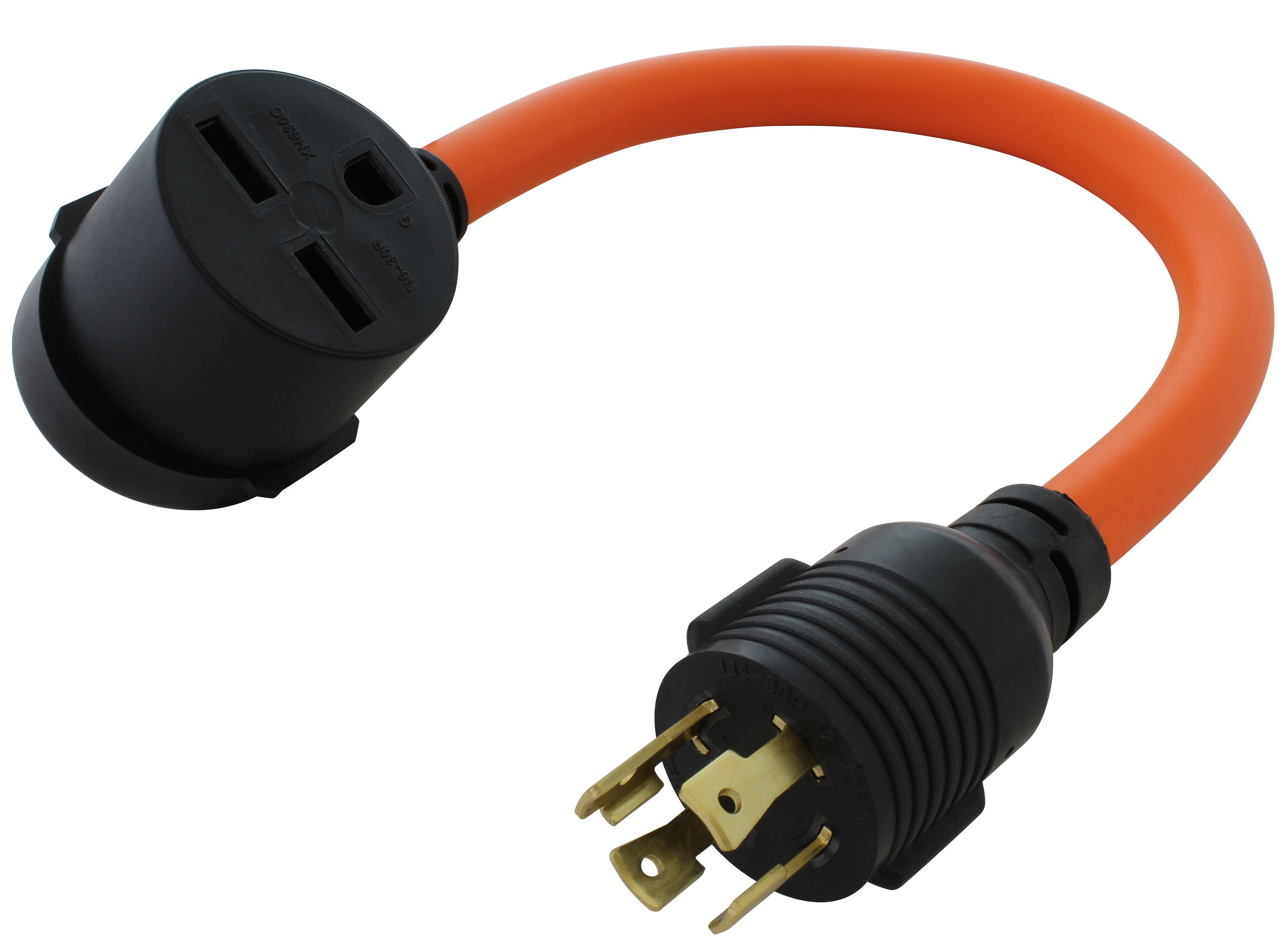 AC WORKS 1.5ft NEMA L14-30P to NEMA 6-30R 30-Amp 4-wire To 3-wire Grounding Single To Single Orange Basic Flexible Adapter