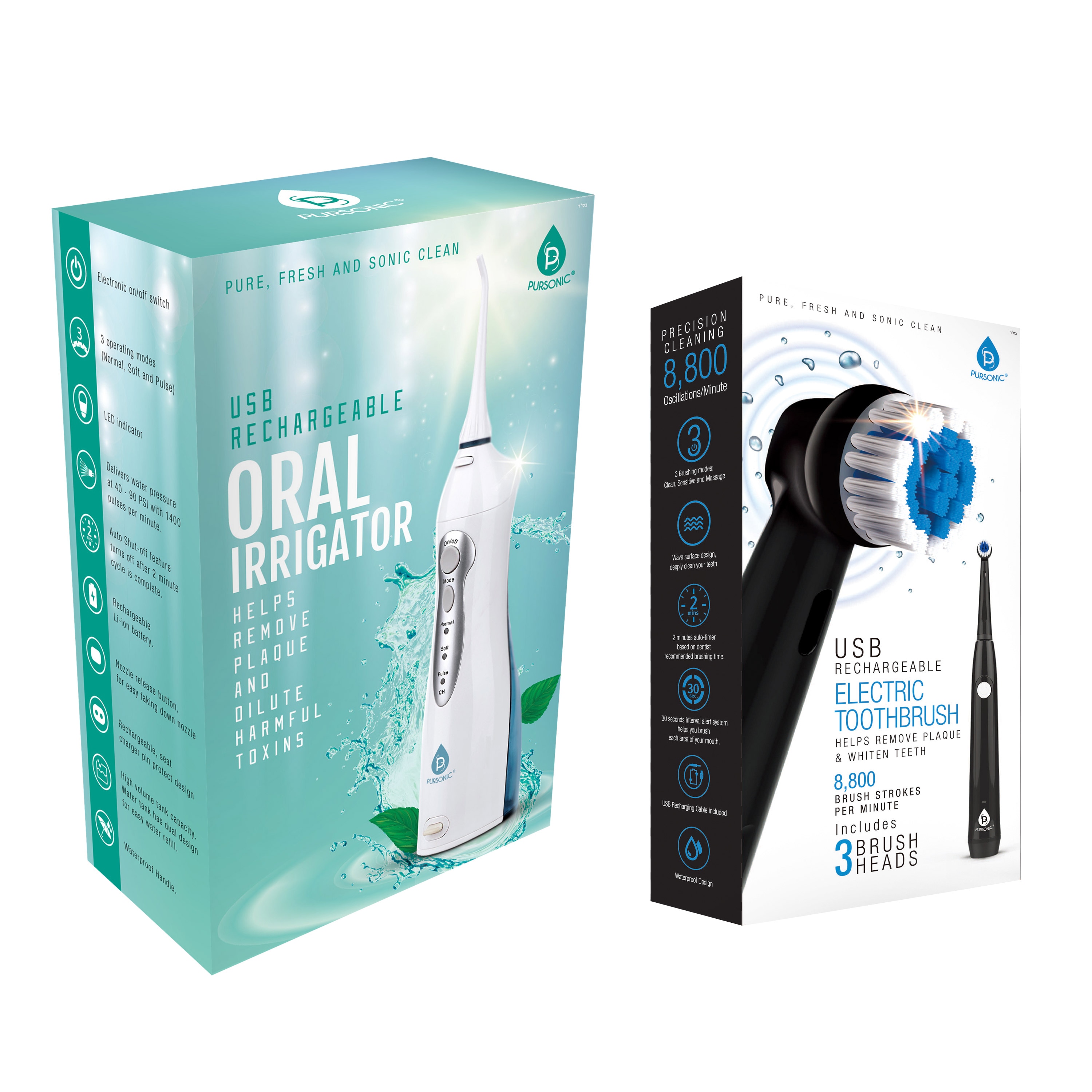 Pursonic - USB Portable Electric Toothbrush and Oral Irrigator