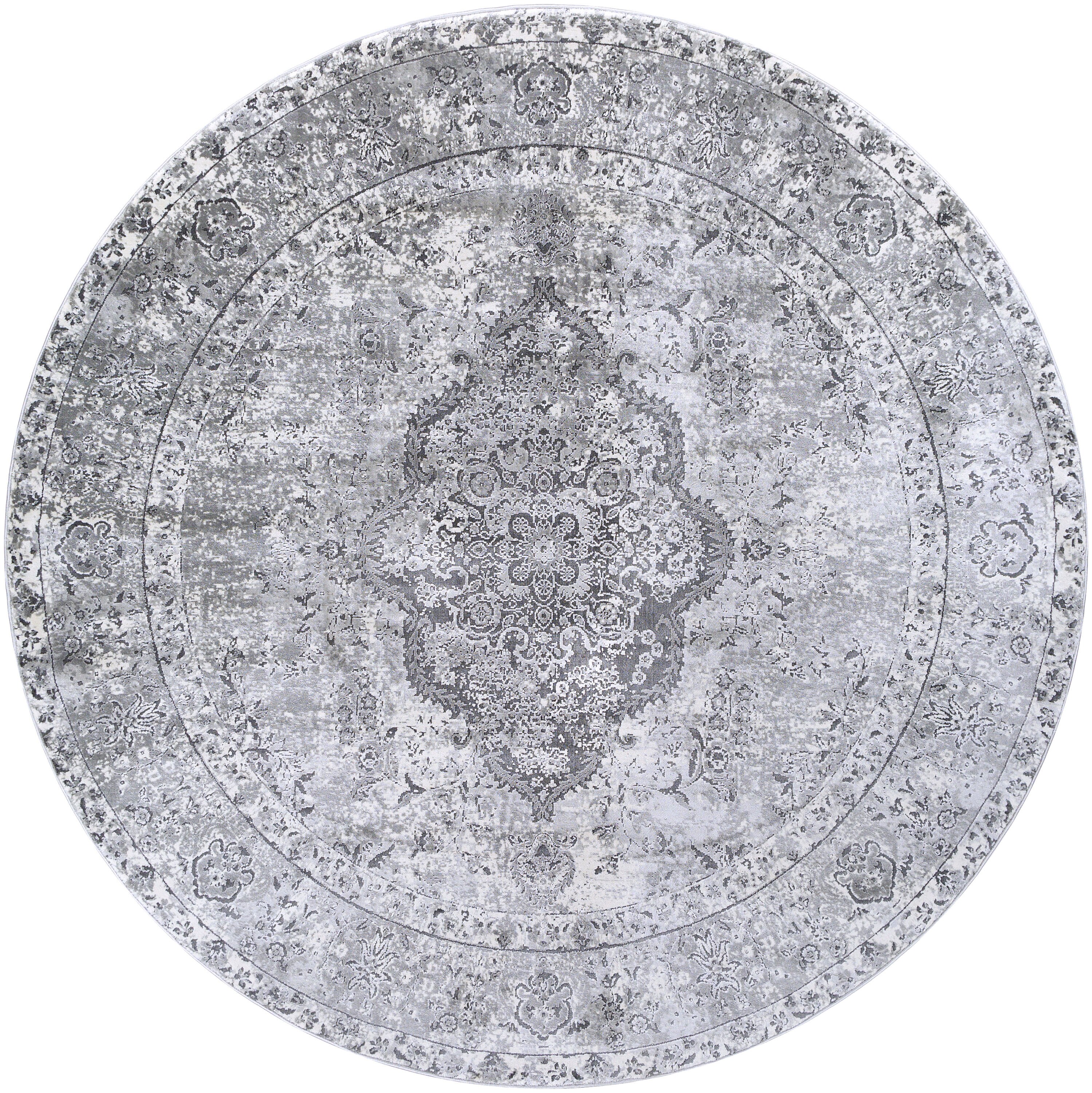 Surya AIS2319-710RD Aisha 8 X 8 (ft) Medium Gray Round Indoor Medallion Oriental Area Rug