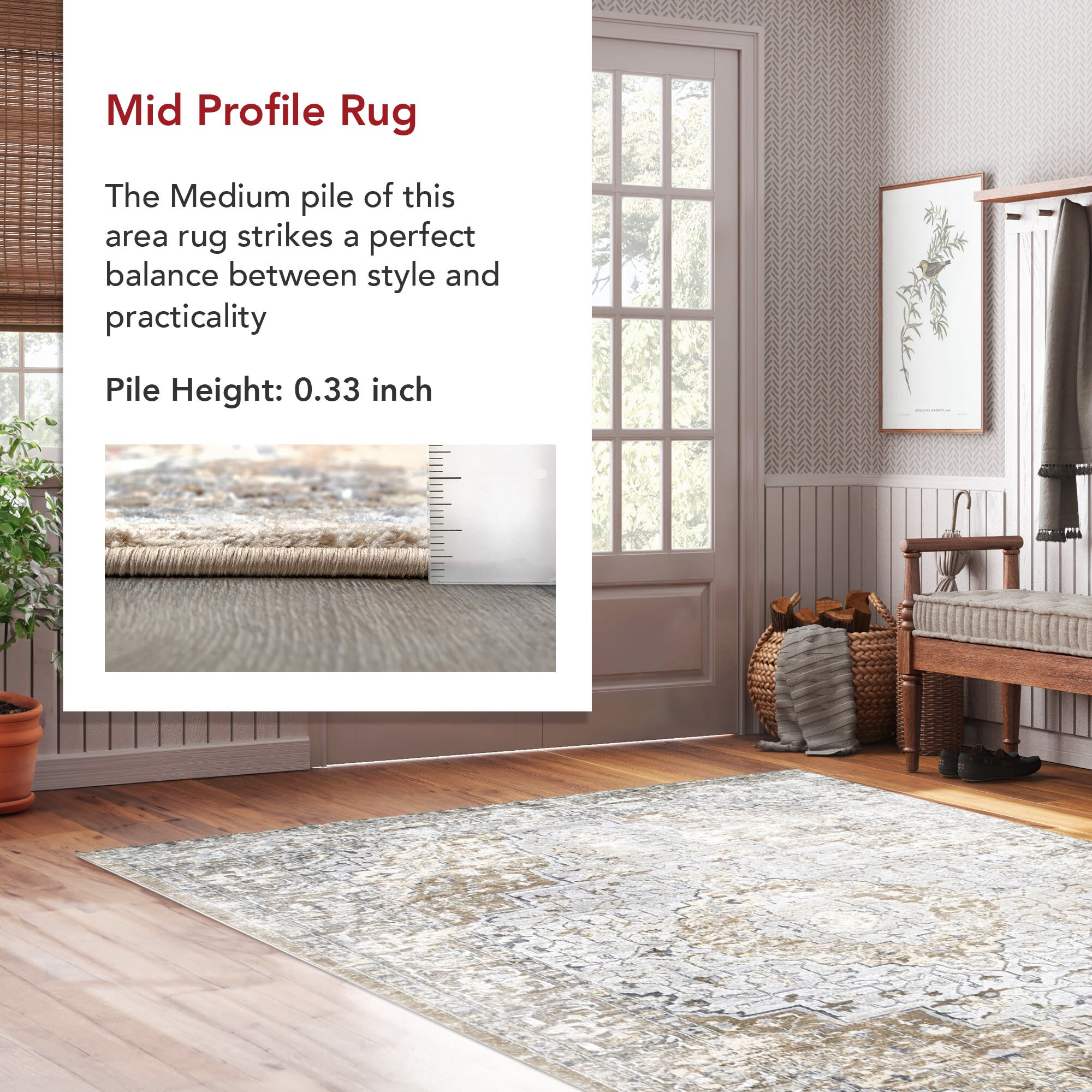 Beige and Gray Synthetic Medallion Rectangular Area Rug