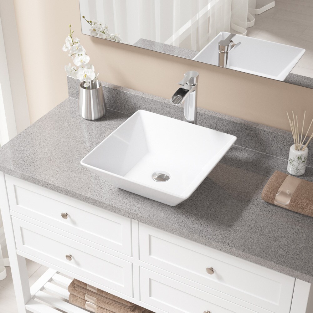 MR Direct Porcelain Vessel Sink in White with 731 Faucet and Pop-Up Drain in Chrome