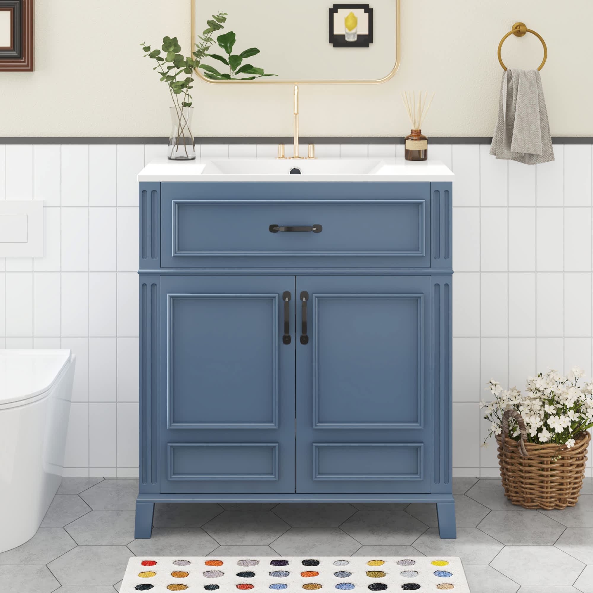 MooxvMoo 30-in Bathroom Vanity with Ceramic Sink and Soft Closing Doors