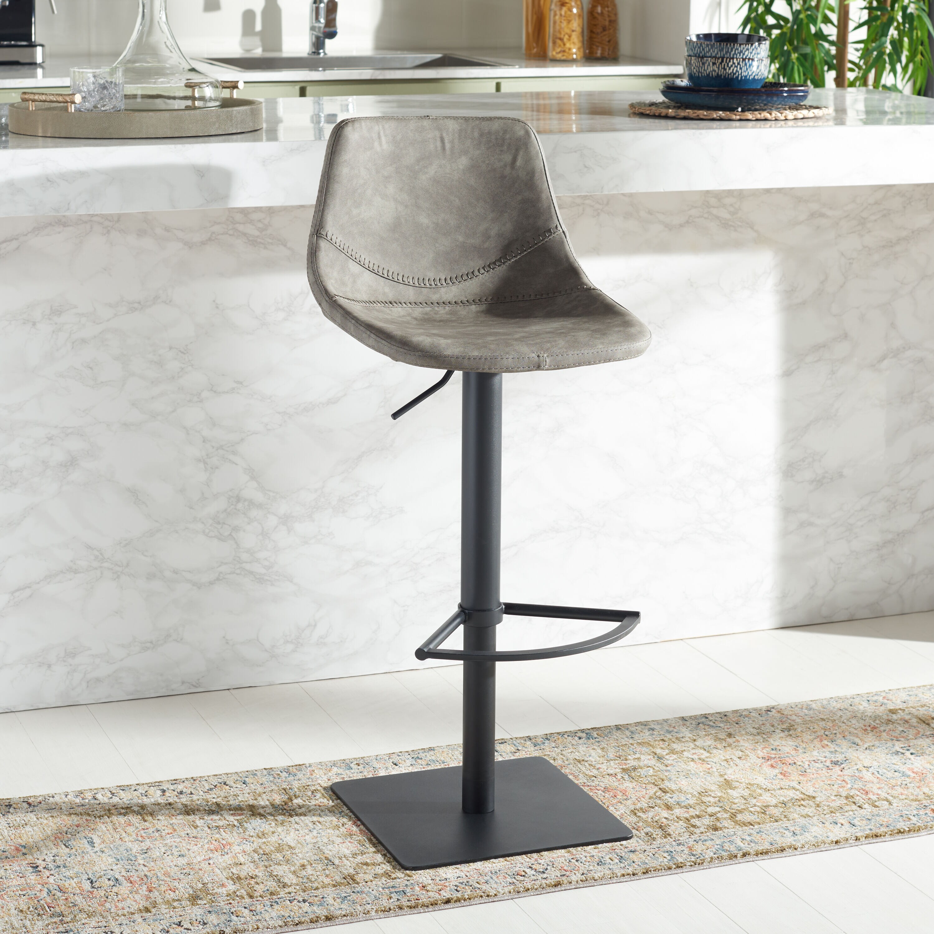 Safavieh BST3016A Barstool Gray/Black 22.0-Inches H Adjustable Height Short Bucket seat Upholstered Metal Bar Stool