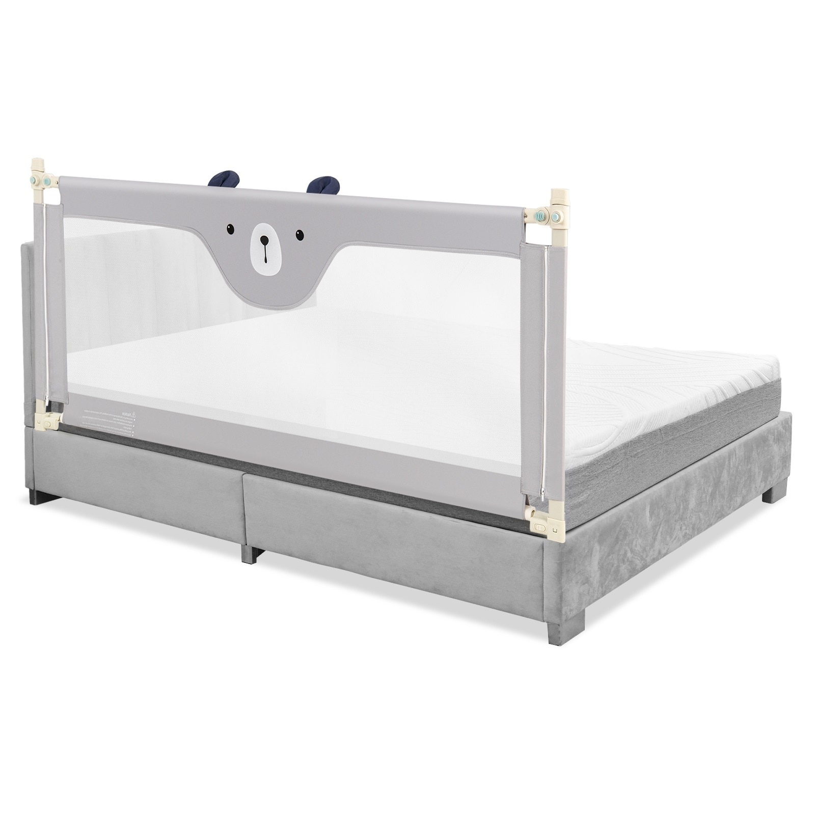 Slickblue Height Adjustable Baby Bed Rail with 24 Gear Base and Anti-Collision Rails - Gray Finish Steel Oxford Fabric for Wooden Beds - Available in three sizes