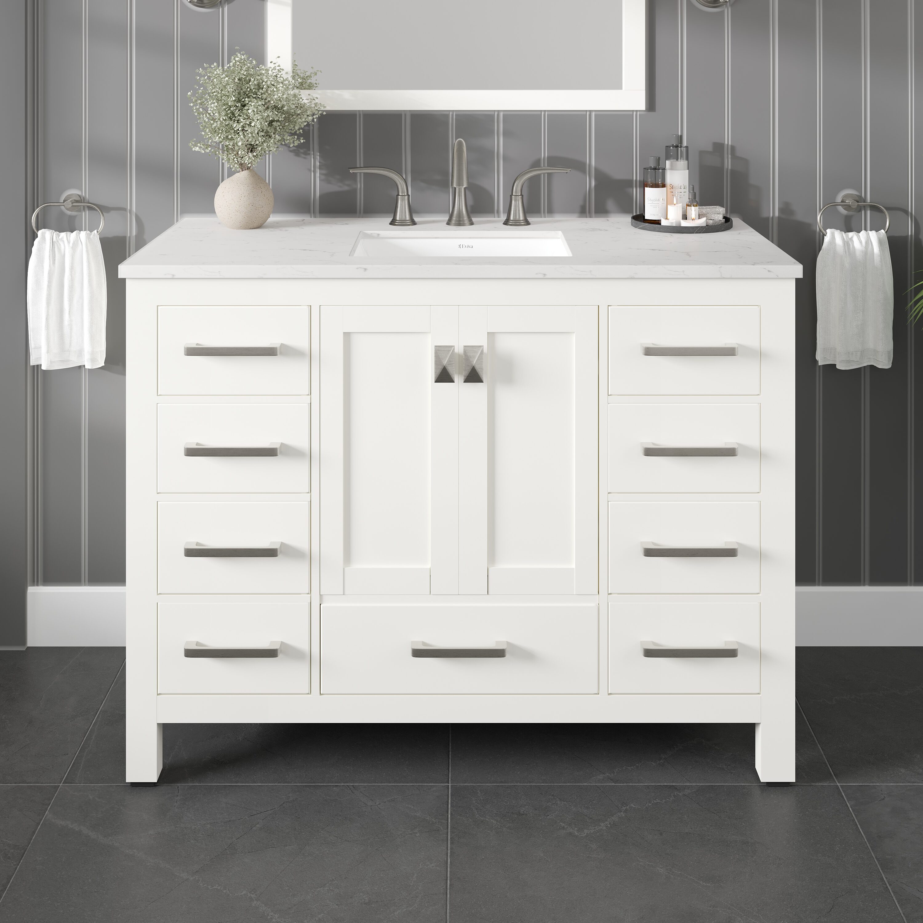 Aberdeen 42" White Marble Single Bathroom Vanity