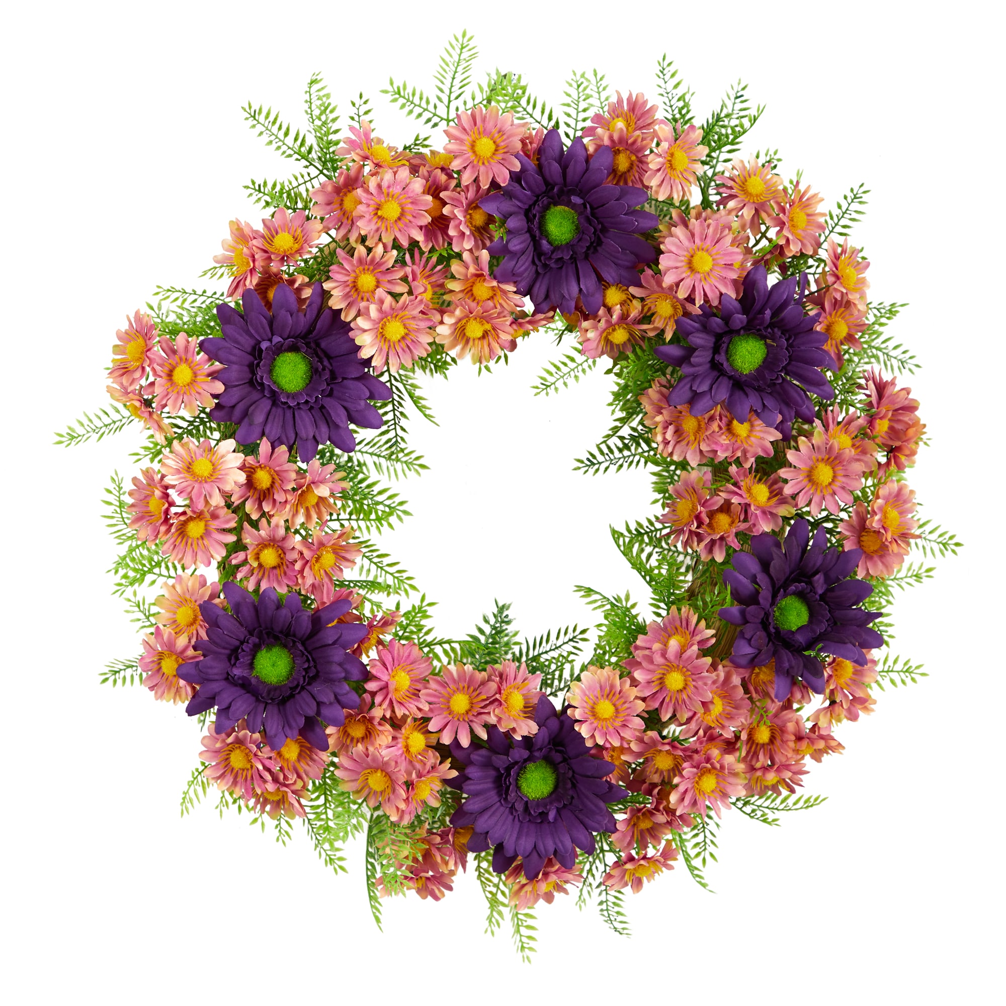 Nearly Natural W1164 21-in Mixed Daisy Artificial Wreath