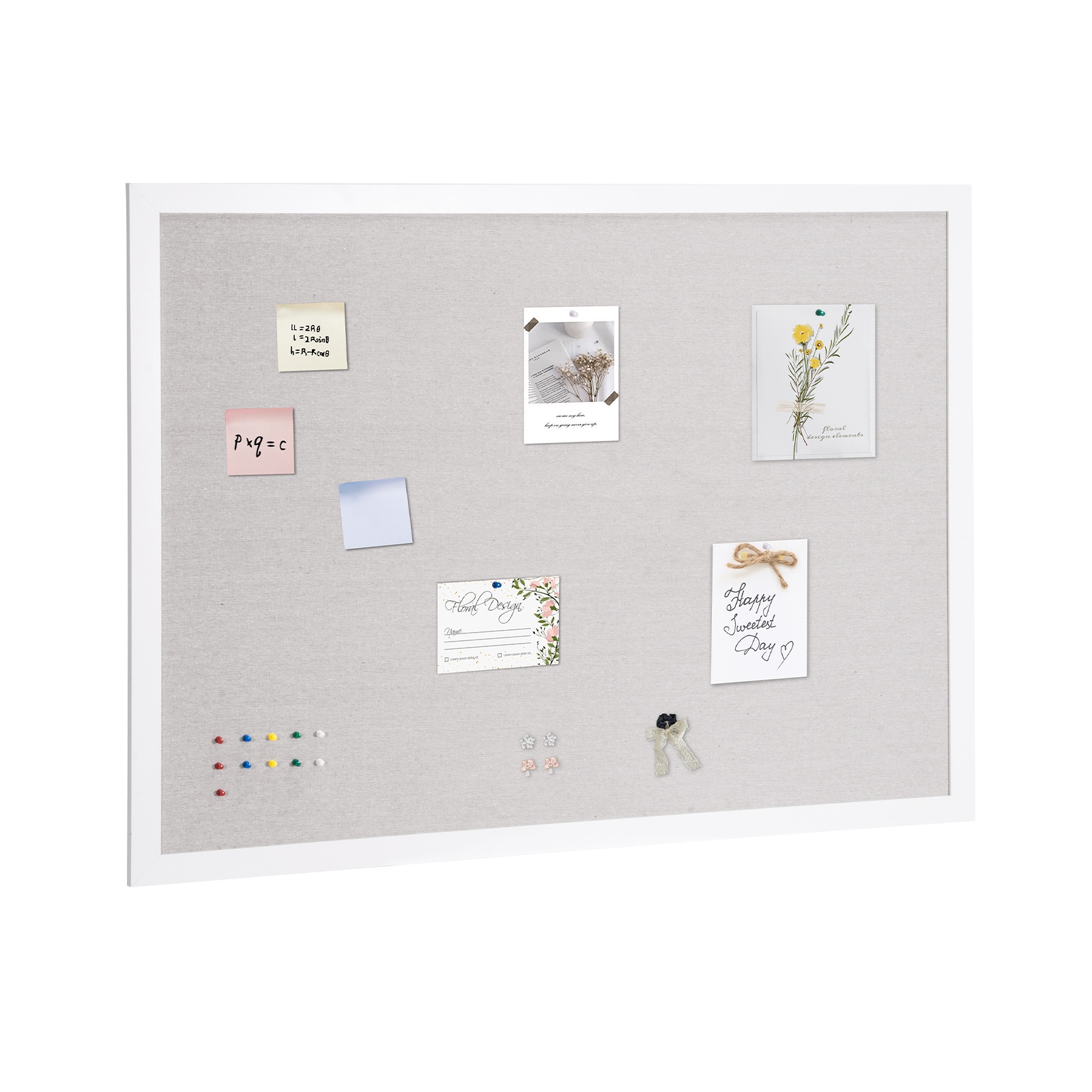 VEVOR SCRMB48X36WB05576V0 48inx36in White Cork Board with Linen Surface – Stylish Wall-Mounted Bulletin Board for Home  School  Office – Elegant and Functional Noticeboard