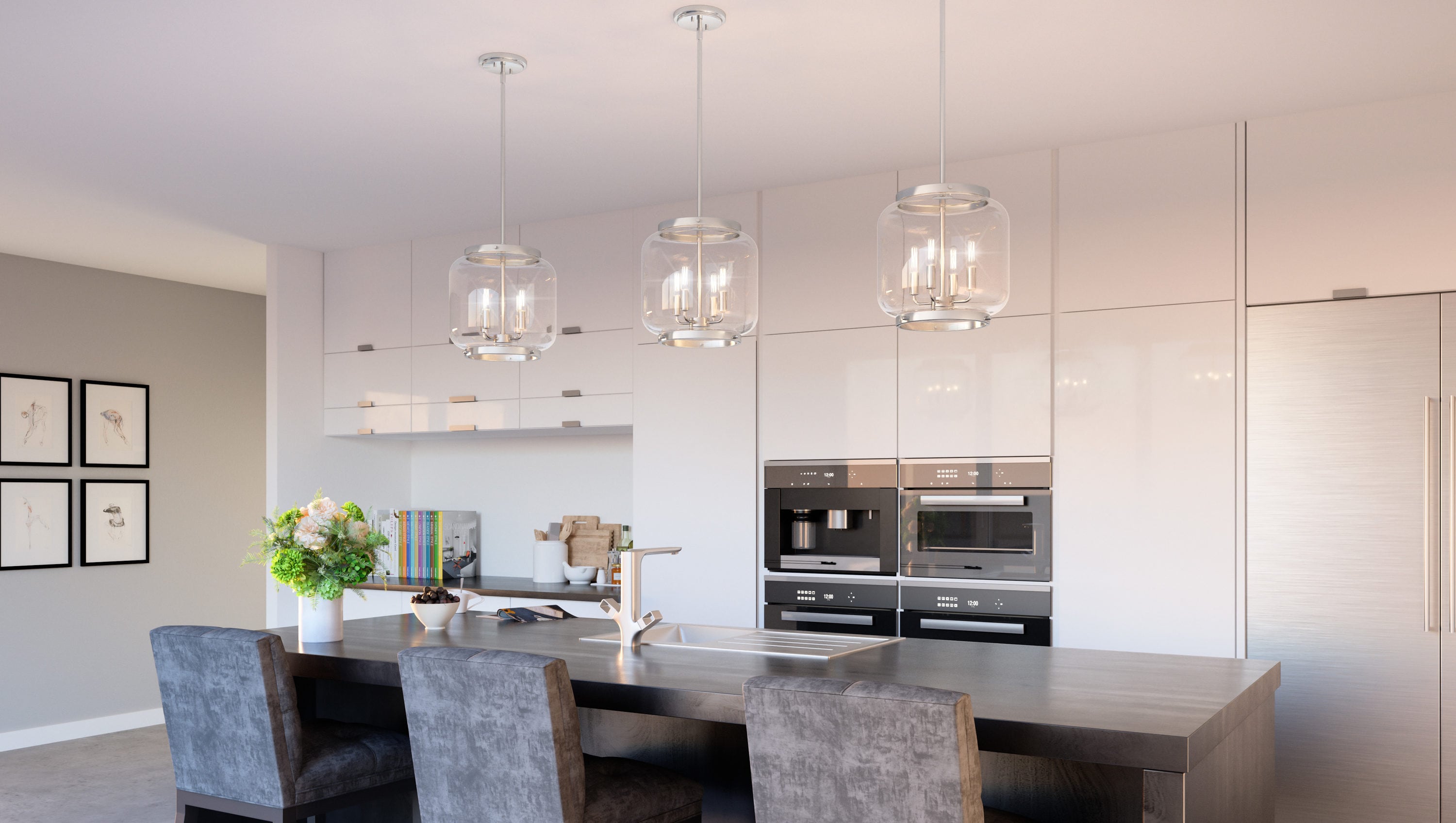 Polished Nickel Glass Drum Mini Pendant Light