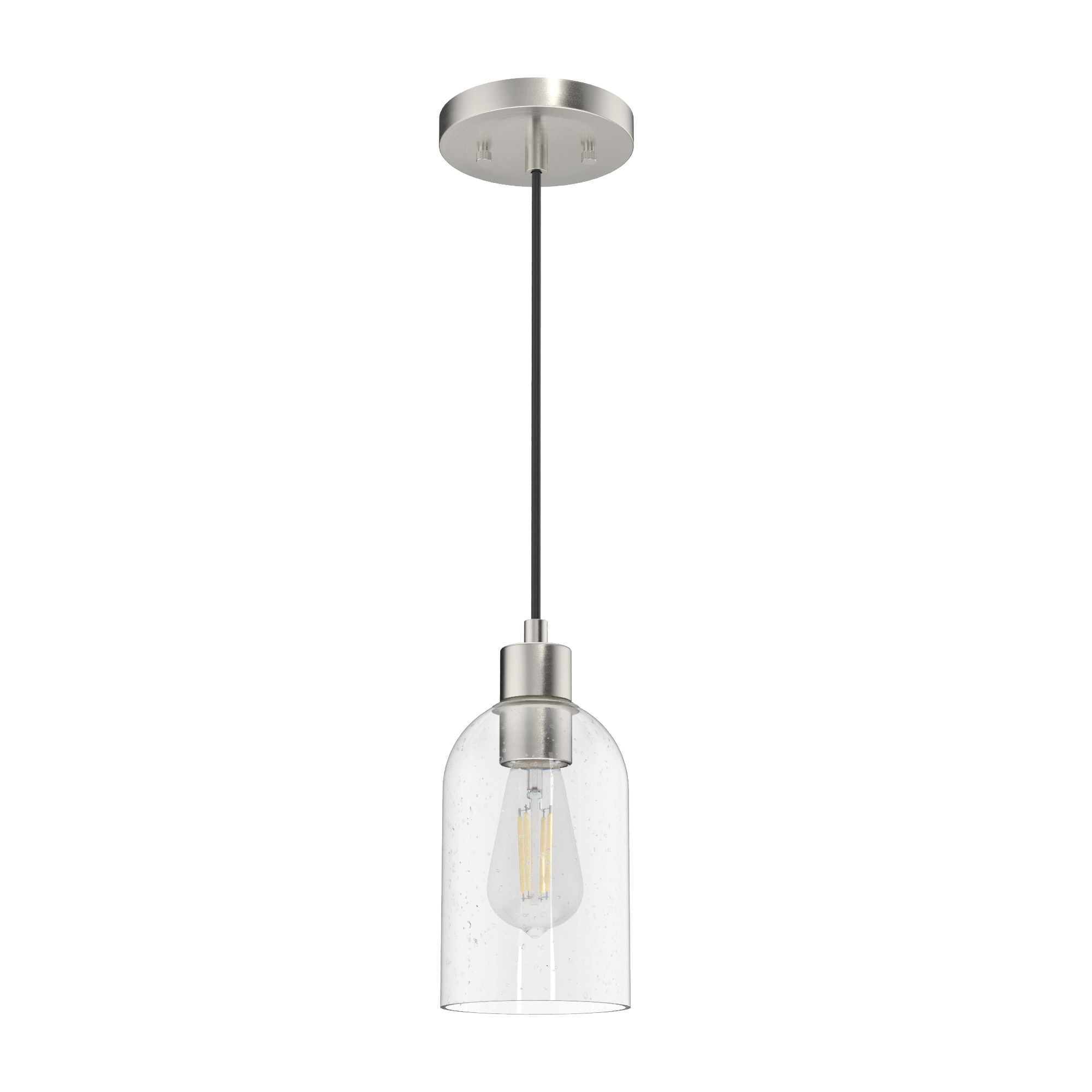 Hunter 19200 Lochmeade 1 -Light Brushed Nickel Modern/contemporary Seeded glass Dome Mini Hanging Pendant light