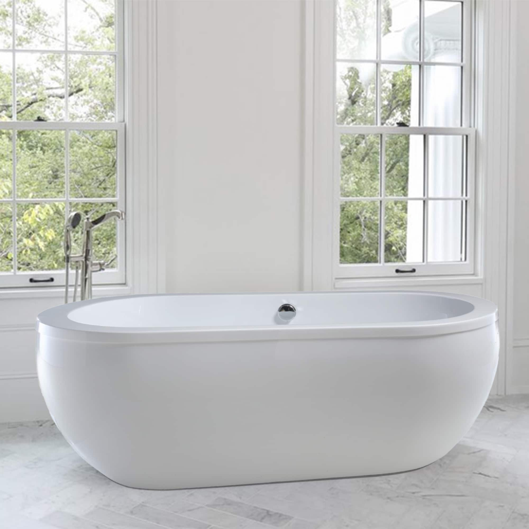 Ove Decors Serenity 71 in White Acrylic Freestanding Oval Bathtub