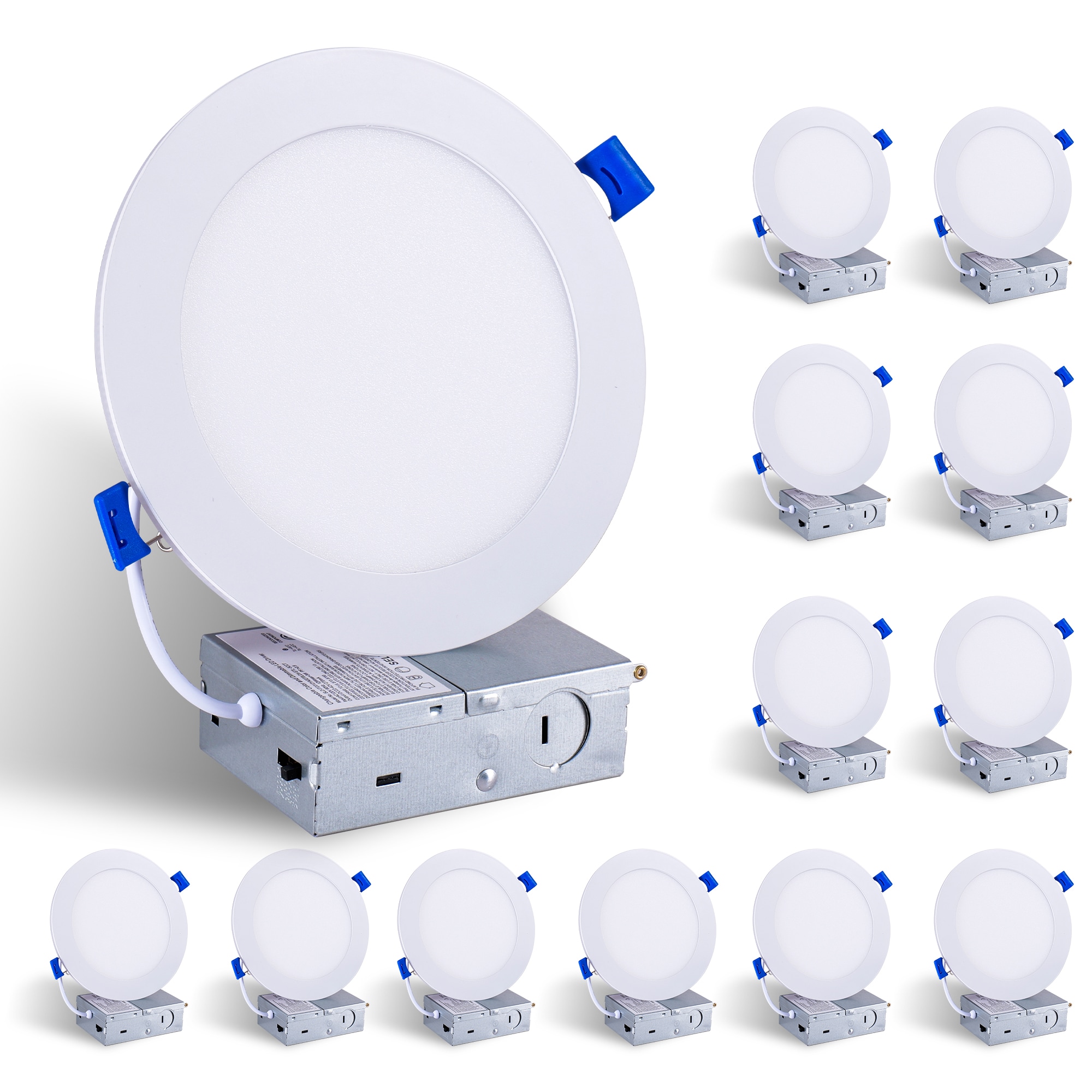 Cuschoice  12-Pack 6-in White LED Recessed Ceiling Lights 5CCT 2700K-5000K Dimmable 1200 Lumens 12W