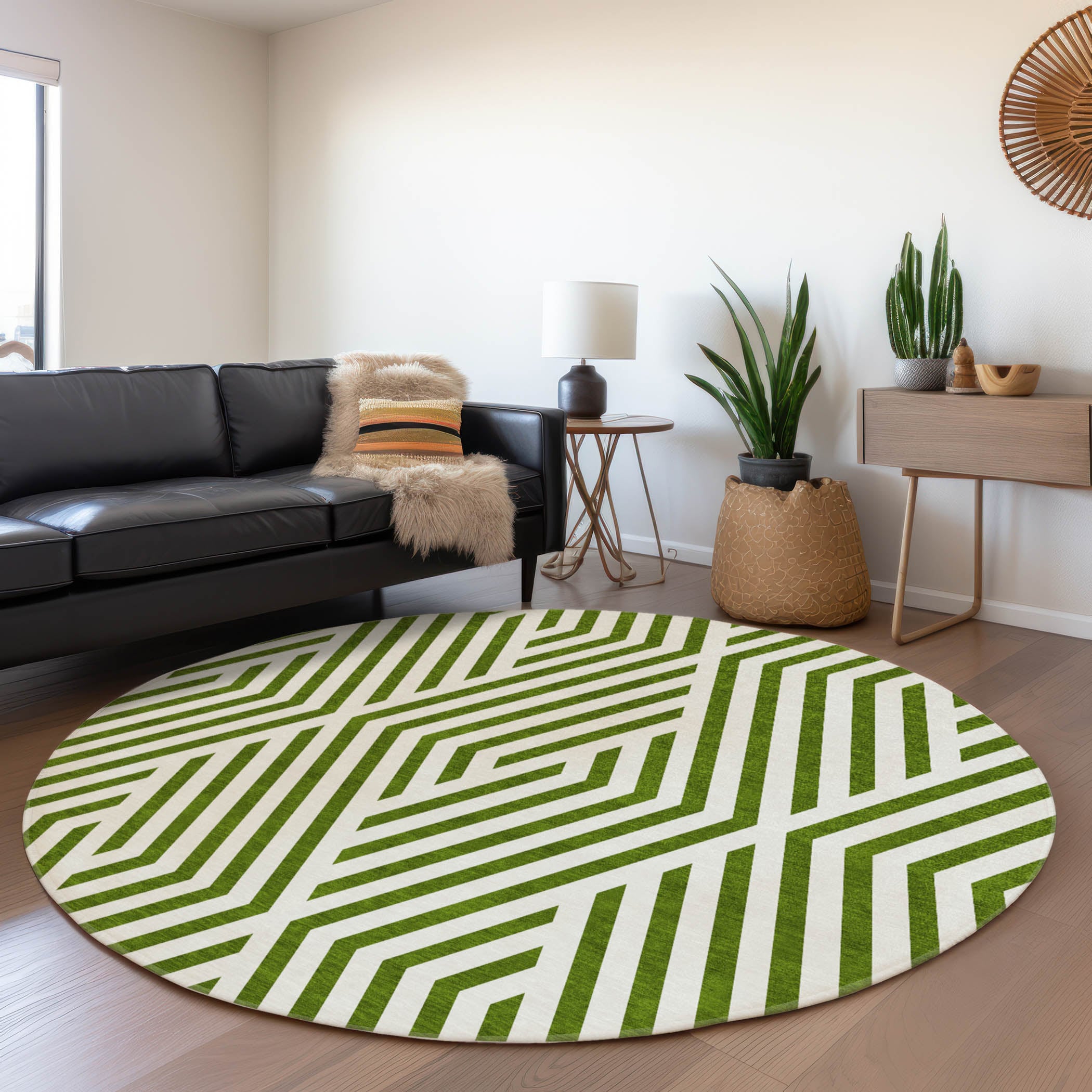 Addison Rugs ACN550OL8RO Chantille ACN550OL 8 x 8 (ft) Polyester Olive Round Indoor/Outdoor Floral/Botanical Mid-Century Modern Machine washable Area rug