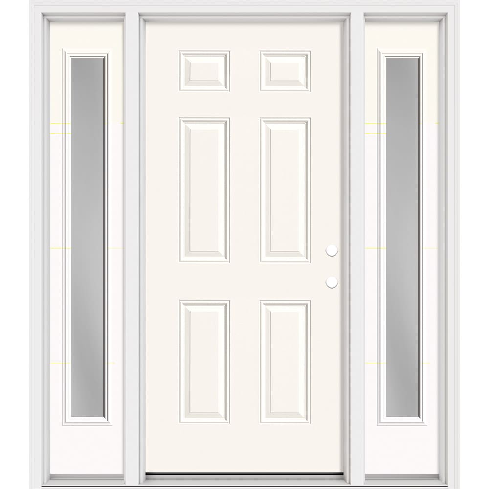 Masonite 321129 Steel Doors Series 64-in x 80-in x Steel No glass Left-hand inswing Modern White Painted Prehung Front Door with Sidelights with Brickmould Insulating core