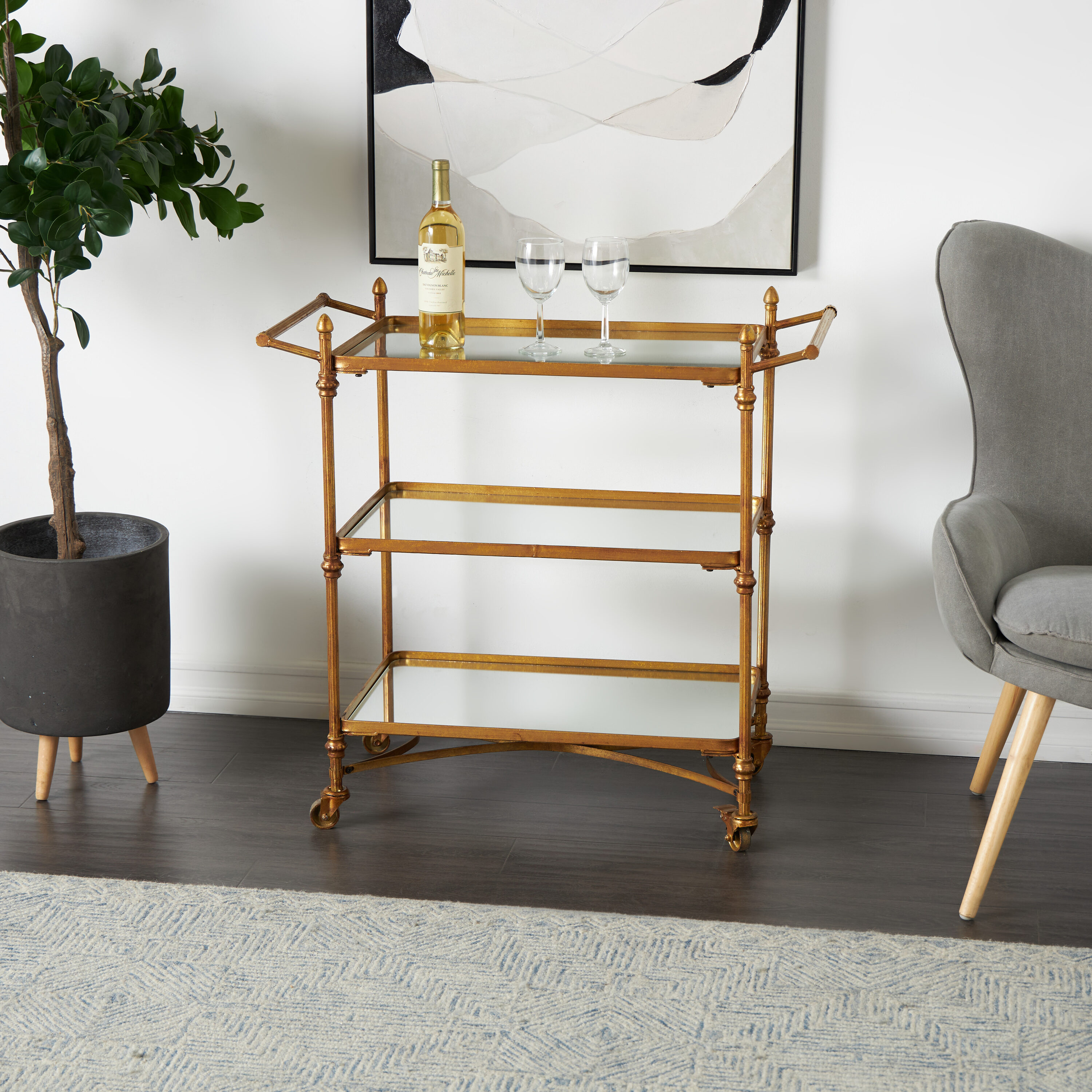 Grayson Lane 87441 34.63-in x 33.38-in Gold Rectangle Bar cart