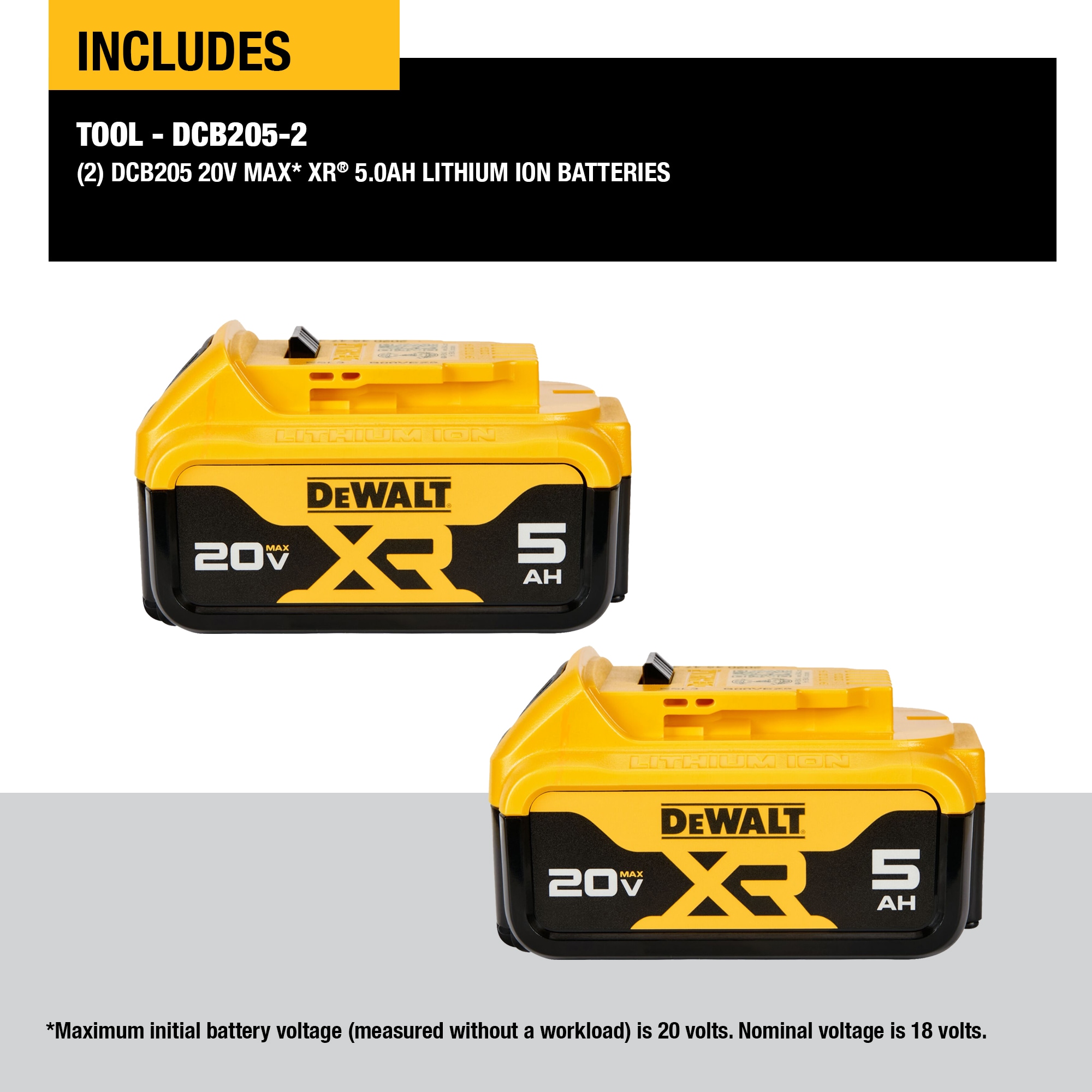 DEWALT XR 20-V 2-Pack 5 Amp-Hour; 5 Amp-Hour Lithium-ion Battery