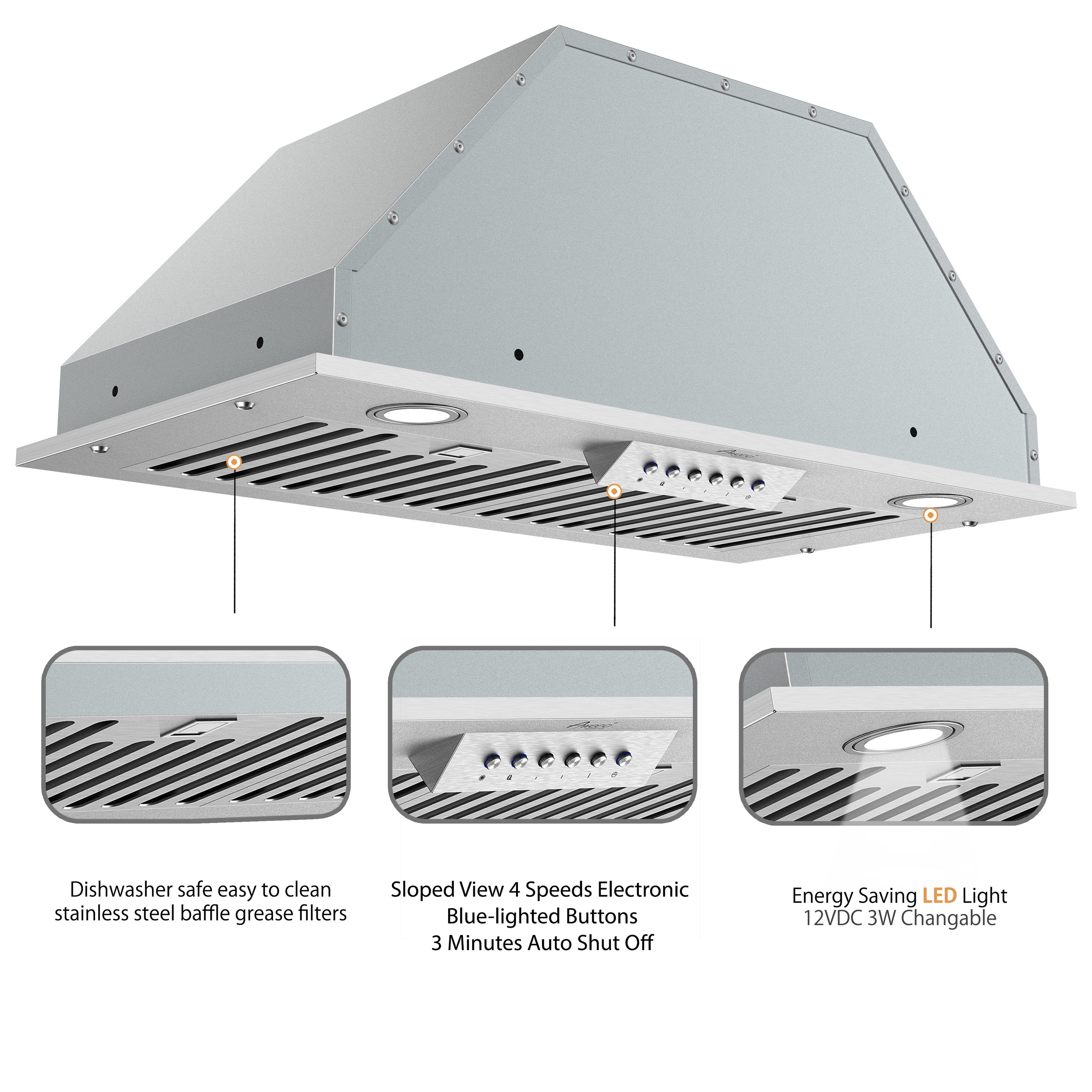 Awoco 36-in 650-CFM Ducted Stainless Steel Under Cabinet Range Hoods ...