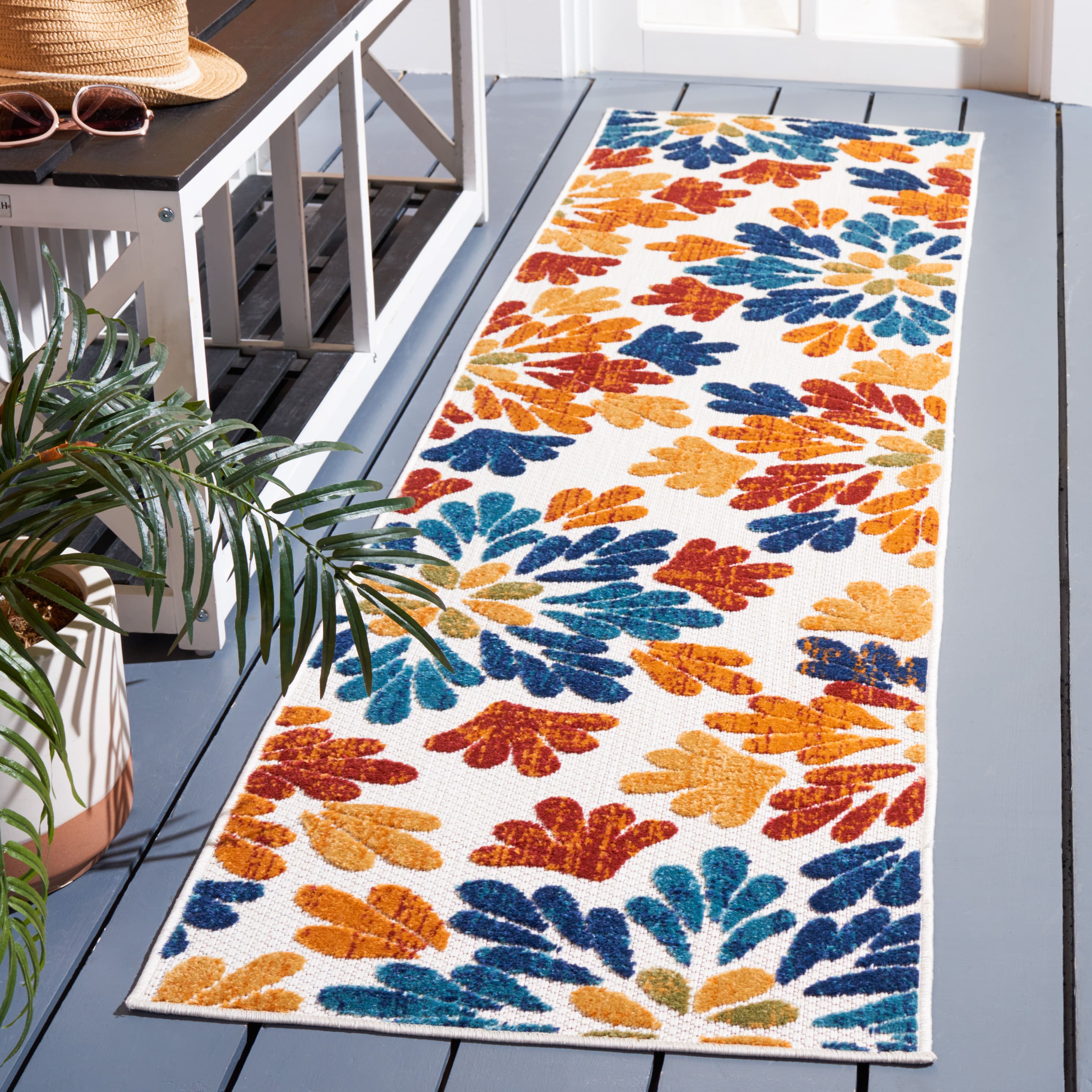 Safavieh CBN800A-26 Cabana 2 x 6 (ft) Synthetic Creme/Red Rectangular Indoor/Outdoor Floral Tropical Runner rug