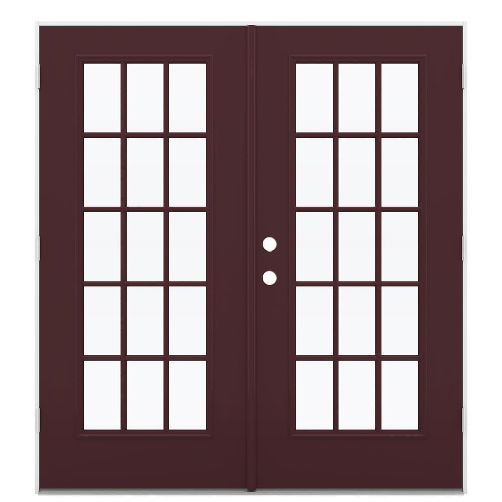 72-in x 80-in Low-e Simulated Divided Light Currant Fiberglass French Left-Hand Outswing Double Patio Door in Red | - JELD-WEN LOWOLJW184100097