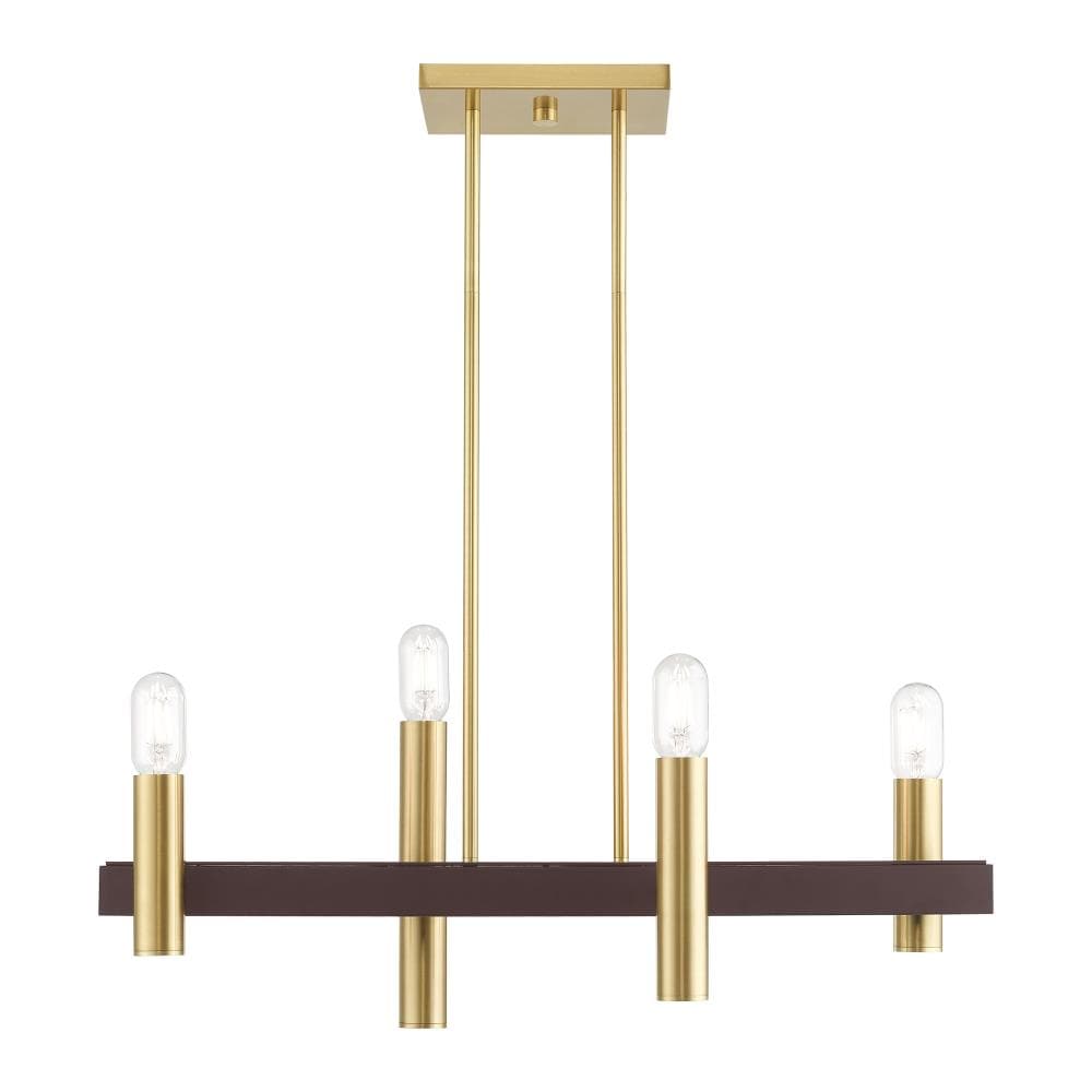 Livex Lighting 46864-12 Helsinki 4 -Light Satin Brass Mid-century For Use in Bathrooms, Bedrooms, Dining Rooms, Foyers, Kitchens, Living Rooms Chandelier