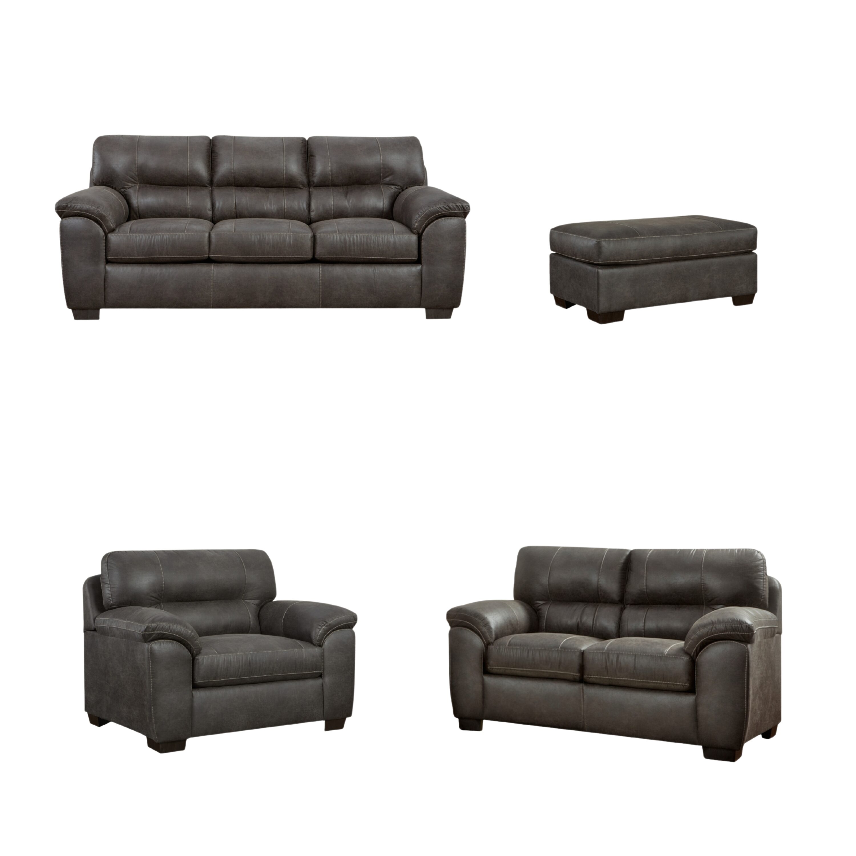 Roundhill Furniture Tirana Casual 4 -Piece Polyester/Polyester blend Grey Living Room Set