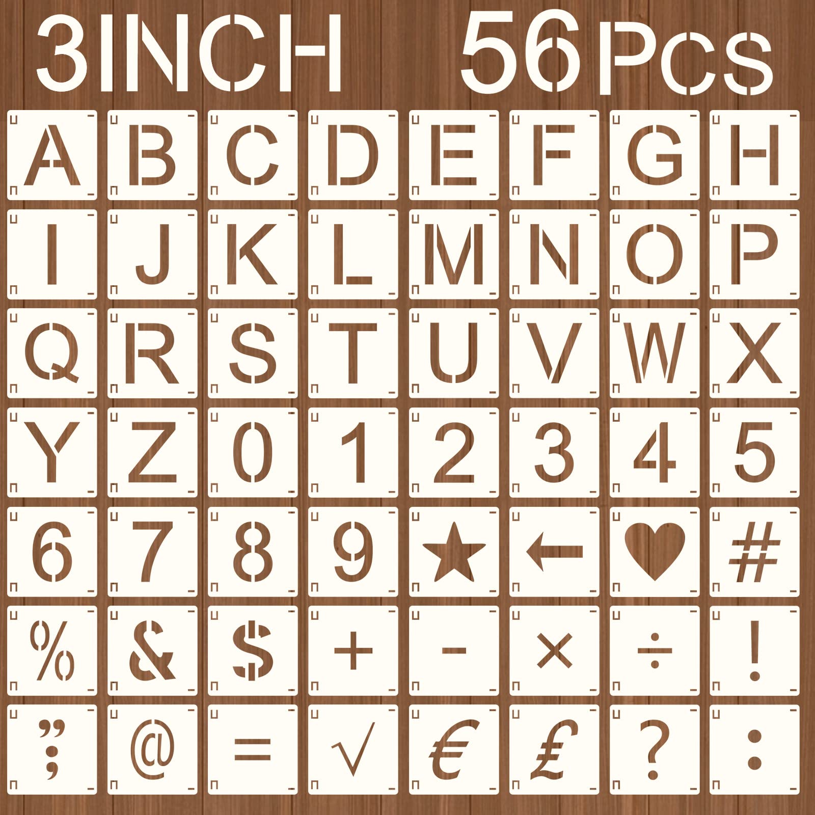 Linder Group Inc Letter and Number Stencils Kit 3 Inch Reusable Alphabet Symbol Templates 56 pcs for Painting on Wood Wall Fabric Rock Chalkboard Signage DIY #L3YT3SSQ