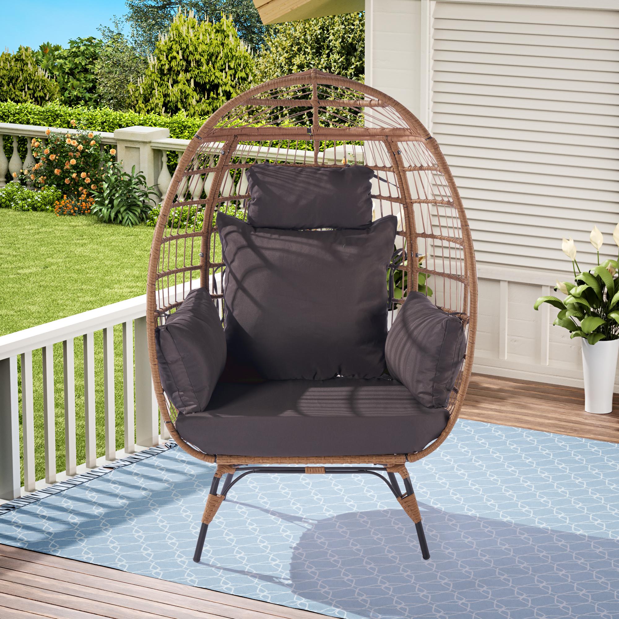 Bayfeve Outdoor Garden Natural Rattan Egg Chair Rattan Brown Wicker ...