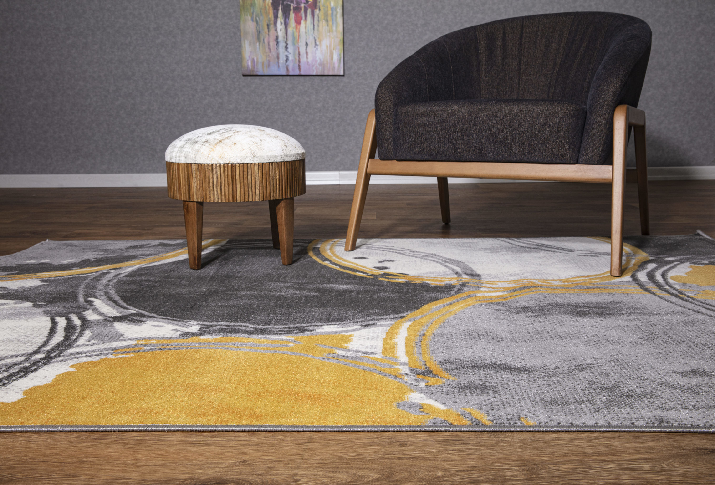 Yellow and Gray Geometric Circles 5' x 7' Synthetic Area Rug