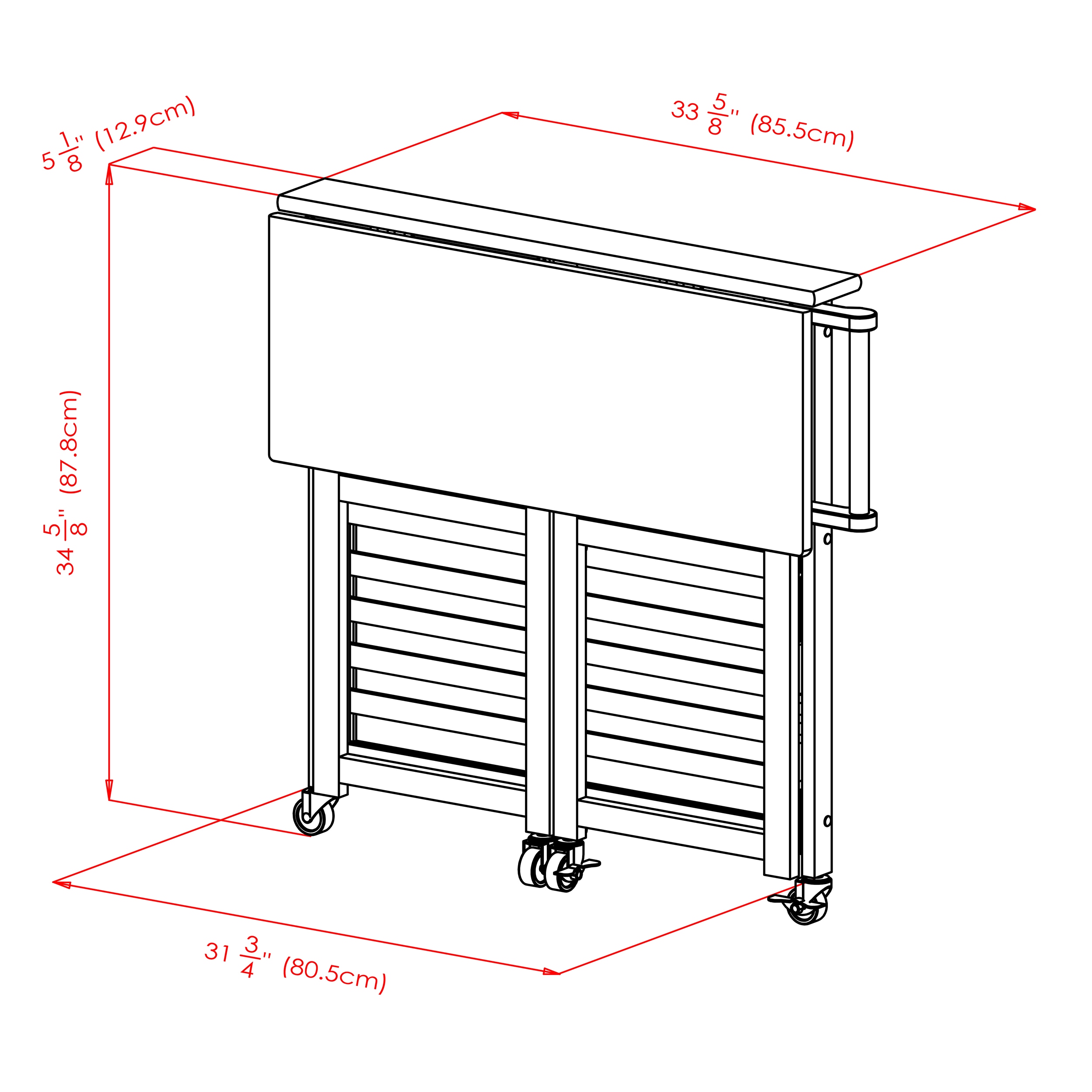 Light Oak Foldable Drop Leaf Kitchen Cart with Storage