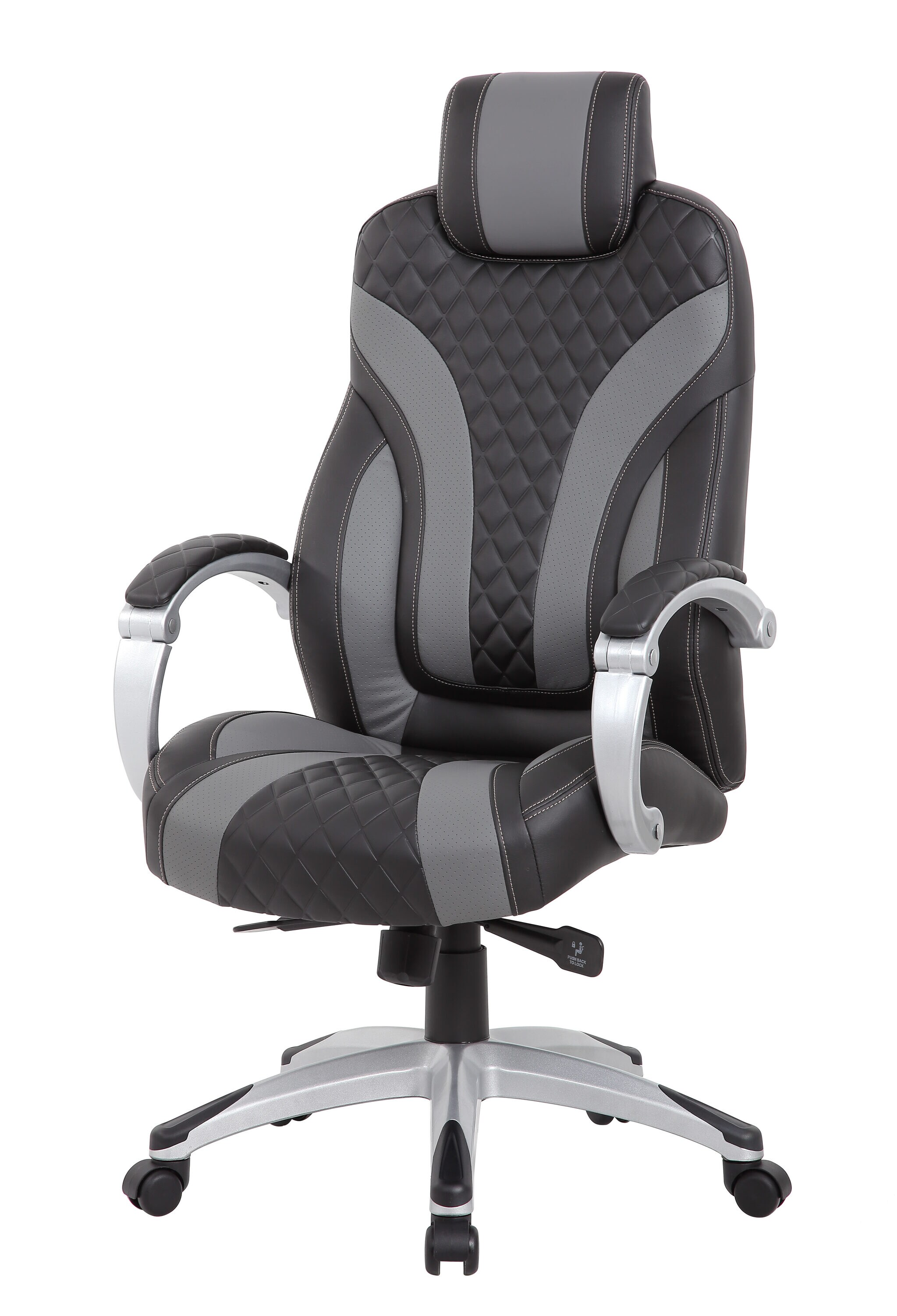 ErgoExecutive High-Back Swivel Chair in Black and Gray Leather