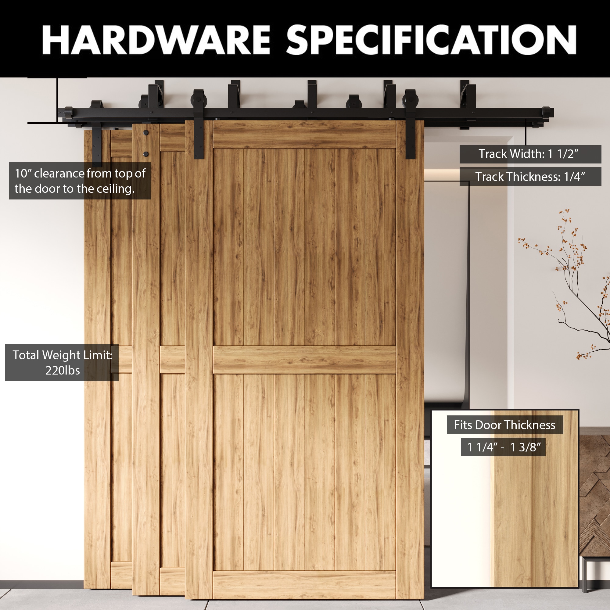 HOMACER YT7TGH132C Barn-Door-Roller-Kits - View #3