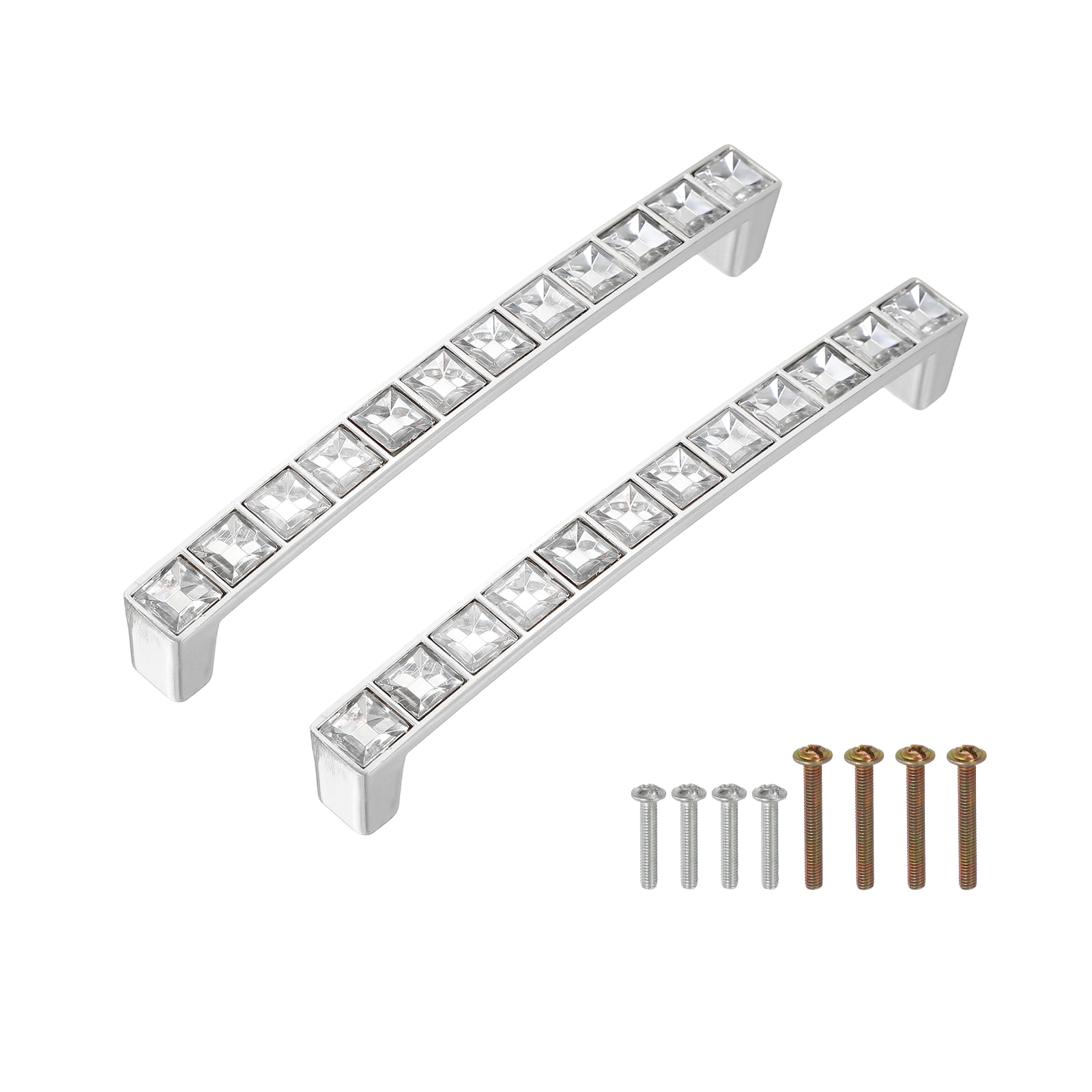 Unique Bargains 1 Set U Shape Crystal Glass Drawer Cabinet Pulls Alloy Drawer Handle Pulls for Kitchen Cupboard Dresser Drawer Decor Silver (5-Inch Hole Centers) #S26030500UX6918