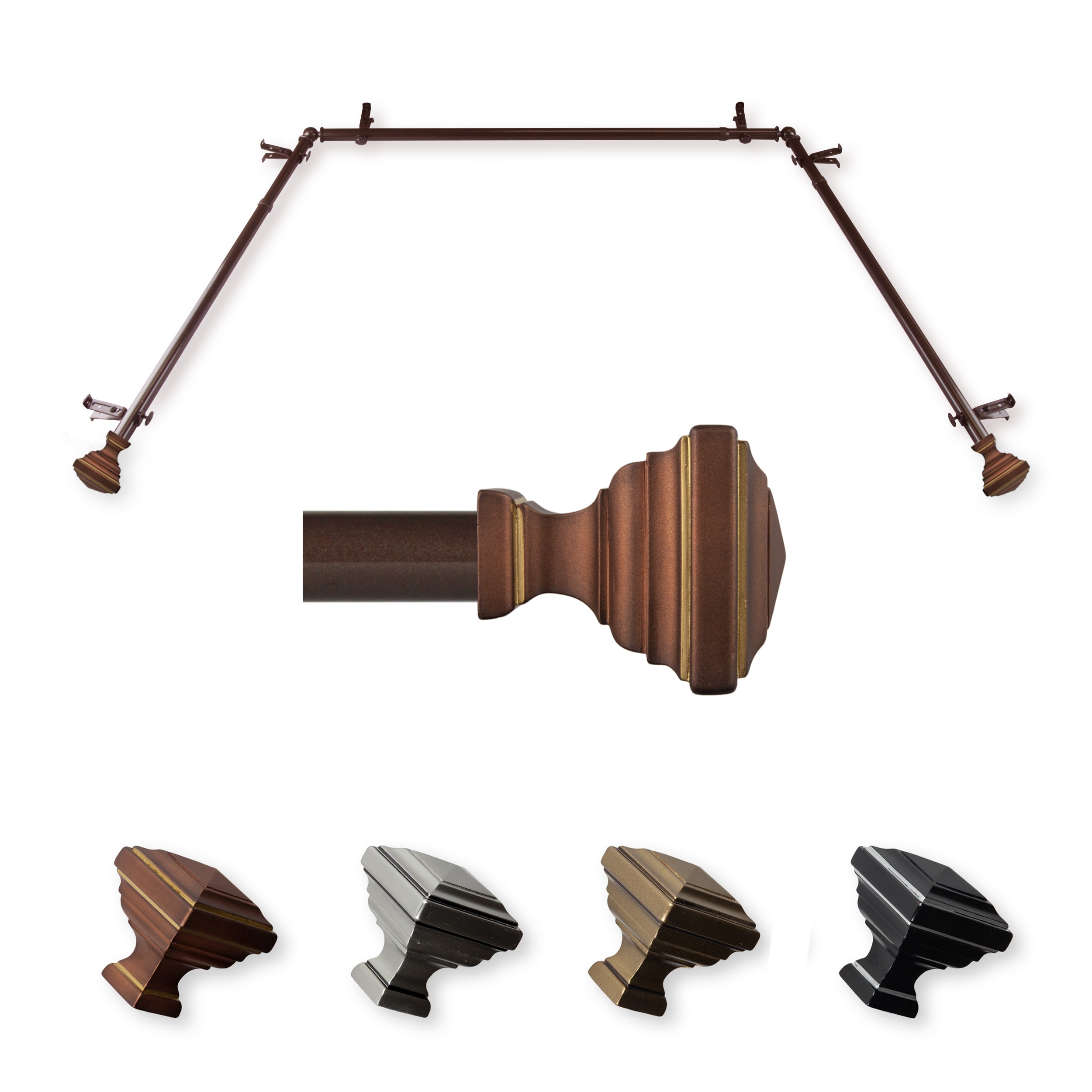Hart & Harlow L-ABAY-81-7 Dora 13/16-in 38-in to 72-in Cocoa Steel Bay window curtain rod with Finials