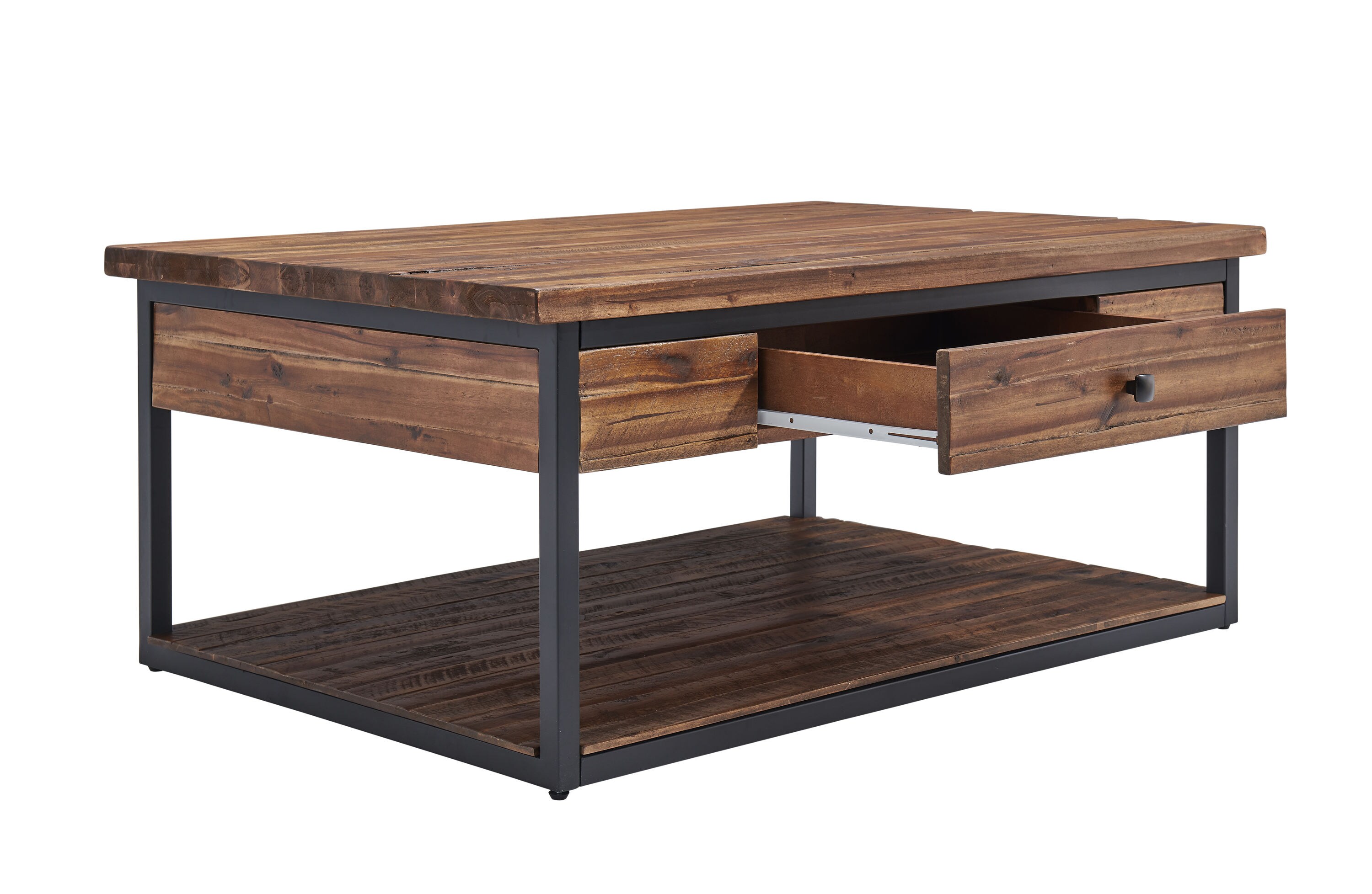 Claremont 48" Rustic Wood Coffee Table with Drawer and Shelf